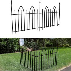 Sunnydaze Gothic Arch 6′ Set of 2 Decorative Garden Fence Panels – Iron Border Fence – 37″ W x 31″ H Per Panel – Black