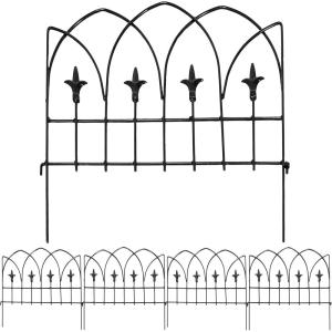 Sunnydaze Modern Leaves and Vines 10-Foot 5-Piece Steel Decorative Garden Fence Panels – 26″ W x 32″ H Per Panel – Black(Bayonne – 8′)