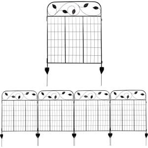 Sunnydaze Modern Leaves and Vines 10-Foot 5-Piece Steel Decorative Garden Fence Panels – 26″ W x 32″ H Per Panel – Black(Winding Vines – 10′)