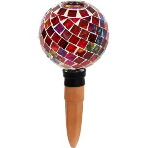 Sunnydaze Mosaic Glass Plant Watering Globe with Clay Spike – Decorative Self-Watering Planter Insert – Water Dripper for Plants – 9.5″ – Spring Petals(Magenta Medley)