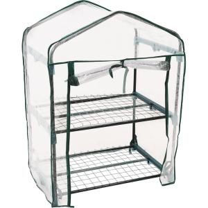 Sunnydaze Outdoor Portable 2-Tier Mini Greenhouse with Roll-up Zippered Door and Steel Wire Shelves – Clear