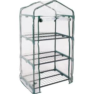 Sunnydaze Outdoor Portable 3-Tier Mini Greenhouse with Roll-up Zippered Door and Steel Wire Shelves – Clear