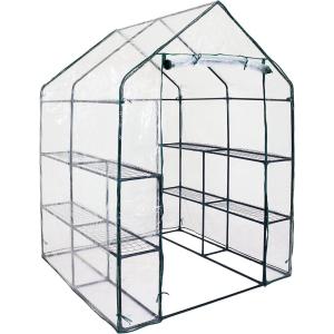 Sunnydaze Portable Outdoor Grandeur Walk-in Greenhouse with 4 Steel Wire Shelves and Roll-Up Door – Clear