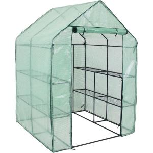 Sunnydaze Portable Outdoor Grandeur Walk-in Greenhouse with 4 Steel Wire Shelves and Roll-Up Door – Green