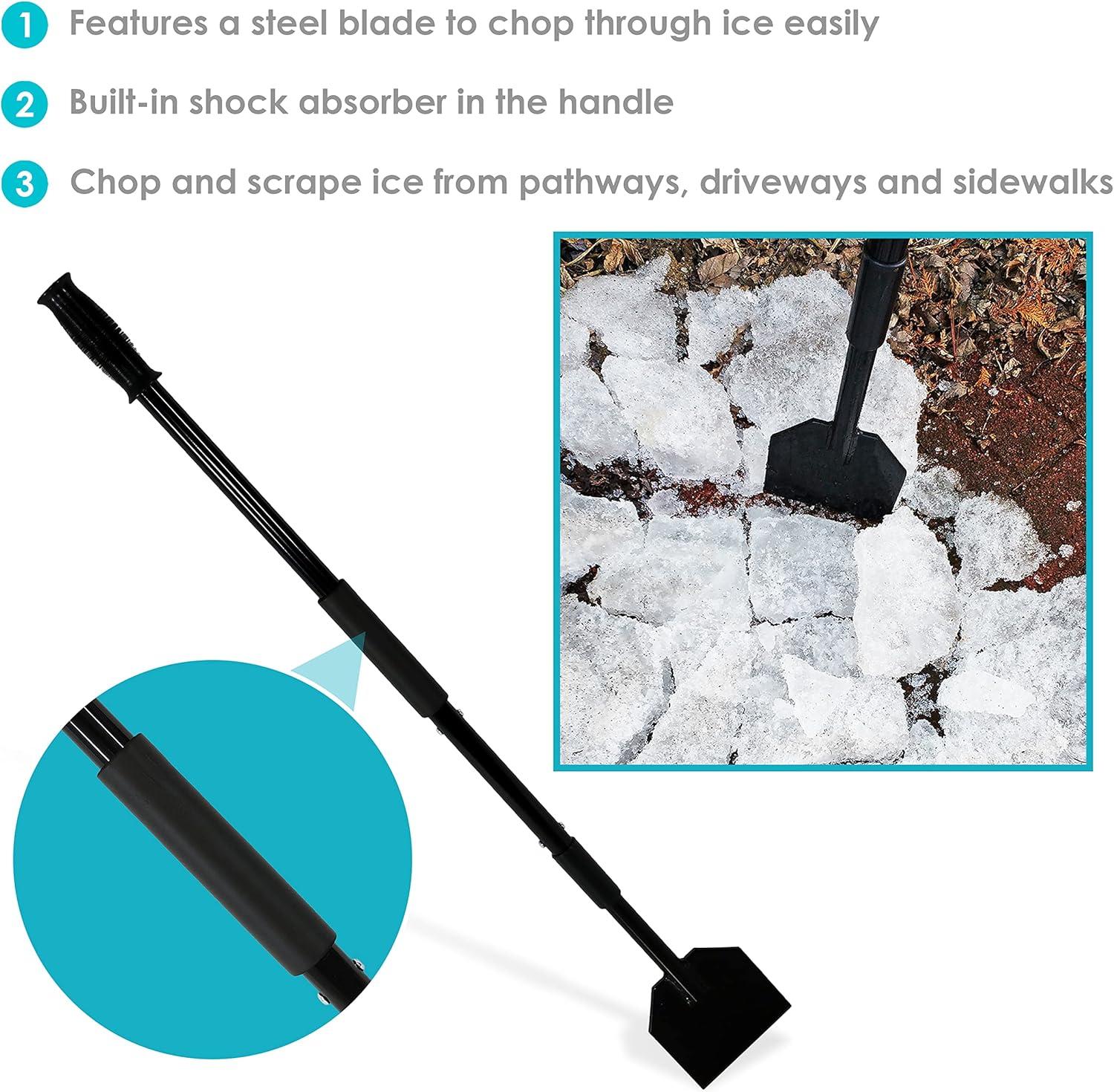 imageHeavyDuty Long Handle Ice Scraper ampamp Chopper Steel Flat Head Shovel Floor Scraper for Gardens Driveways ampamp Sidewalks