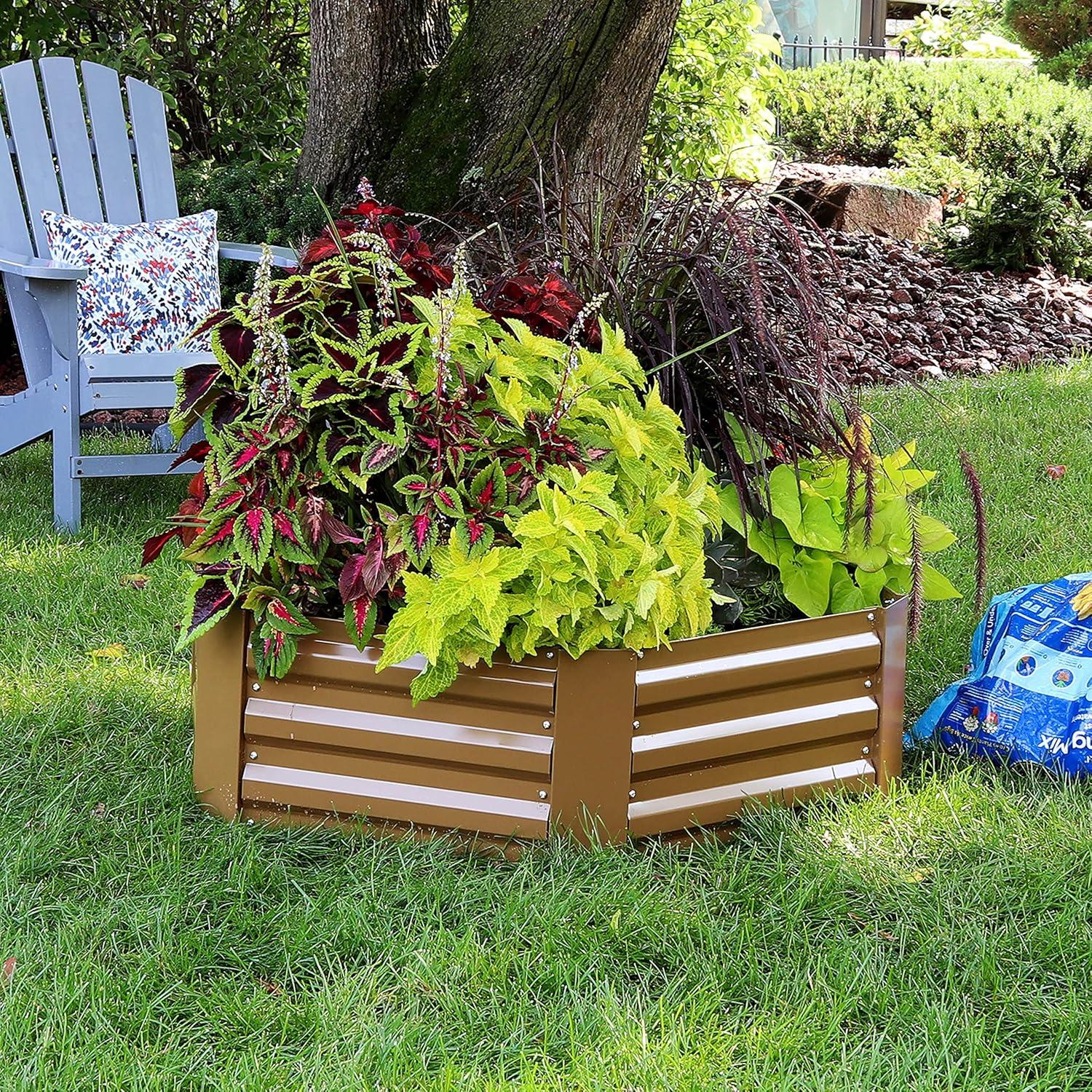imageSunnydaze 1175quot H Raised Metal Garden Bed Galvanized Raised Garden Bed Outdoor for Vegetables and Flowers Brown Hexagon