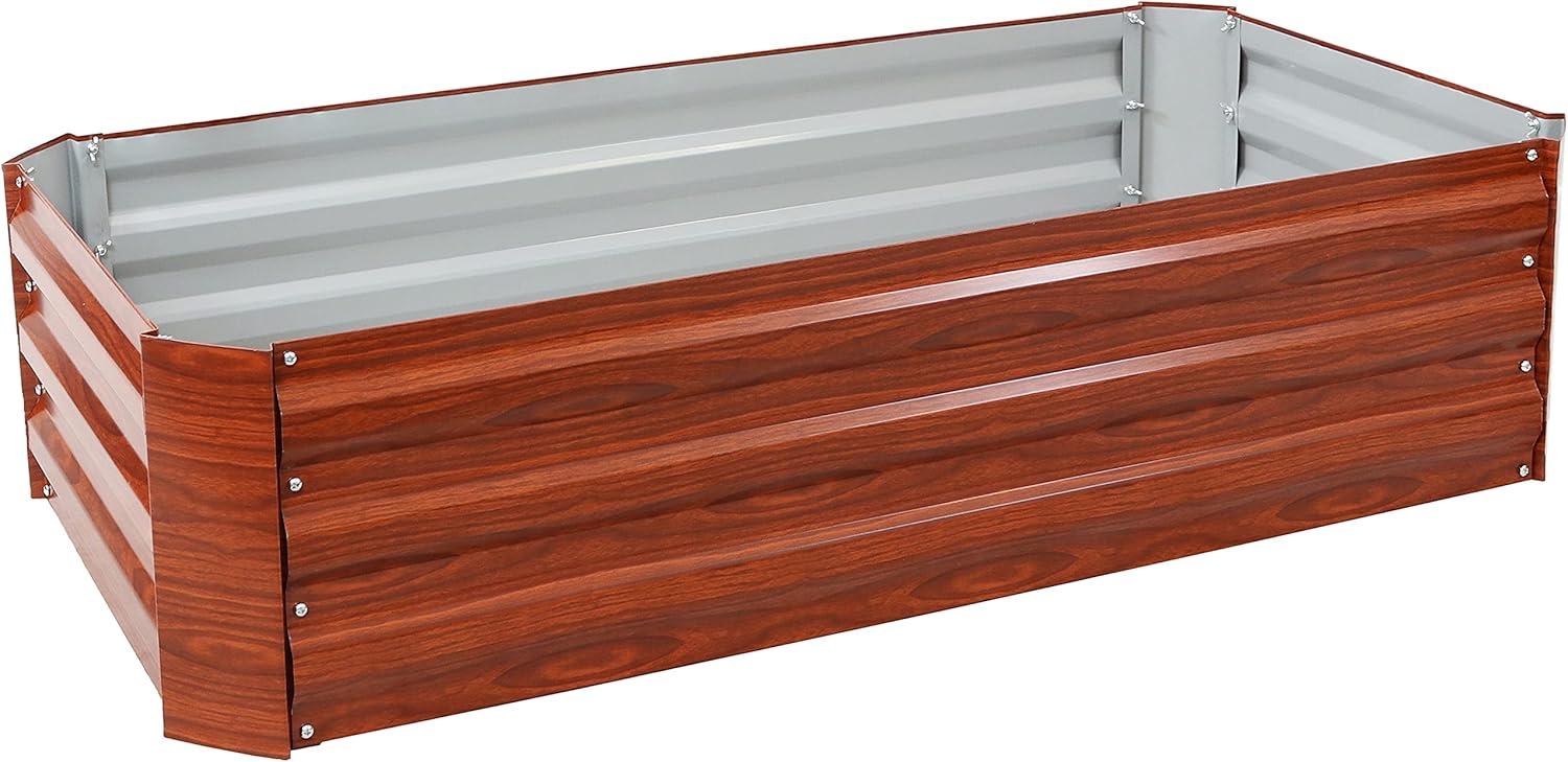imageSunnydaze 1175quot H Raised Metal Garden Bed Galvanized Raised Garden Bed Outdoor for Vegetables and Flowers Woodgrain 4 x 2 Rectangle