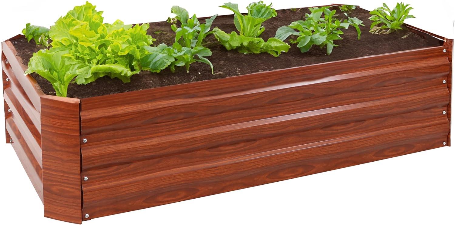 imageSunnydaze 1175quot H Raised Metal Garden Bed Galvanized Raised Garden Bed Outdoor for Vegetables and Flowers Woodgrain 4 x 2 Rectangle