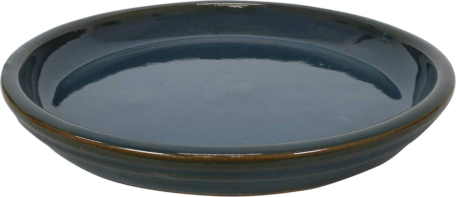 imageSunnydaze 12Inch Ceramic Plant Saucers Plant Drip Trays for Outdoor Planter Flower Pot Drainage Set of 2 Imperial BlueForest Lake Green