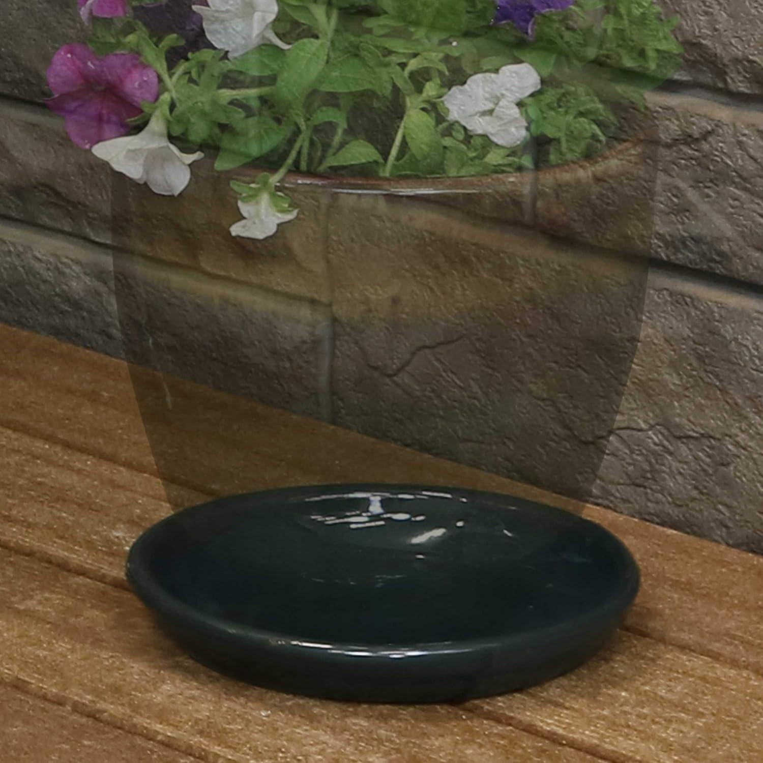 imageSunnydaze 12Inch Ceramic Plant Saucers Plant Drip Trays for Outdoor Planter Flower Pot Drainage Set of 2 Imperial BlueForest Lake Green
