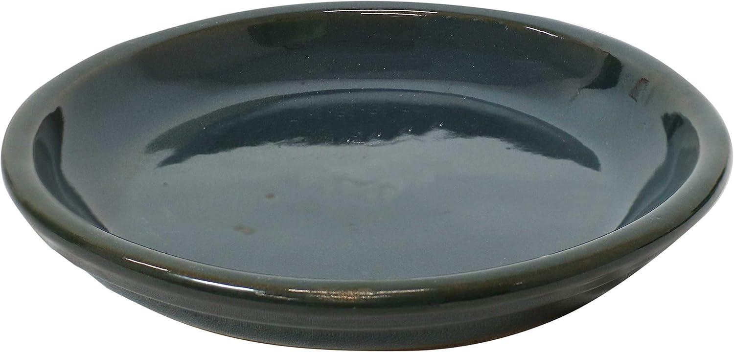 imageSunnydaze 12Inch Ceramic Plant Saucers Plant Drip Trays for Outdoor Planter Flower Pot Drainage Set of 2 Imperial BlueForest Lake Green