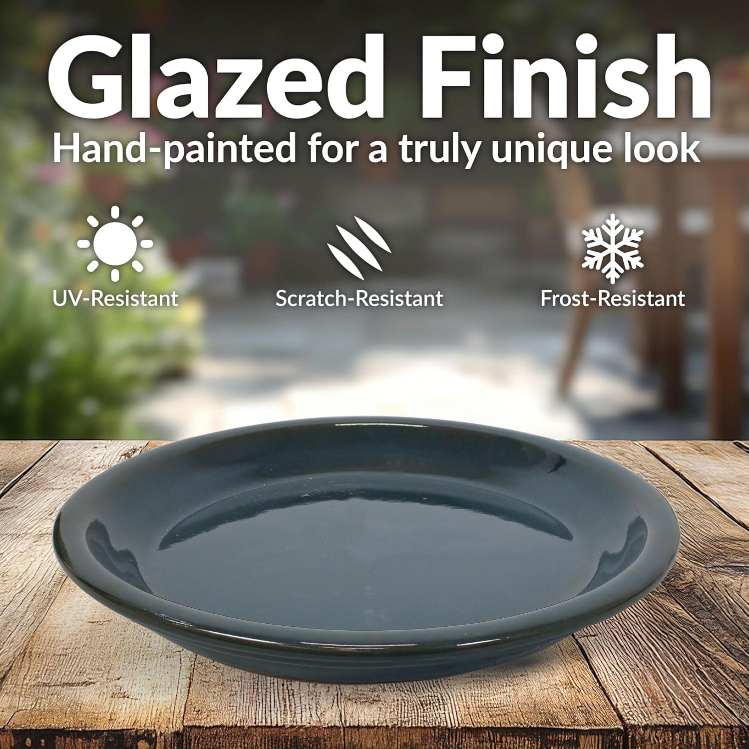 imageSunnydaze 12Inch Ceramic Plant Saucers Plant Drip Trays for Outdoor Planter Flower Pot Drainage Set of 2 Imperial BlueForest Lake Green
