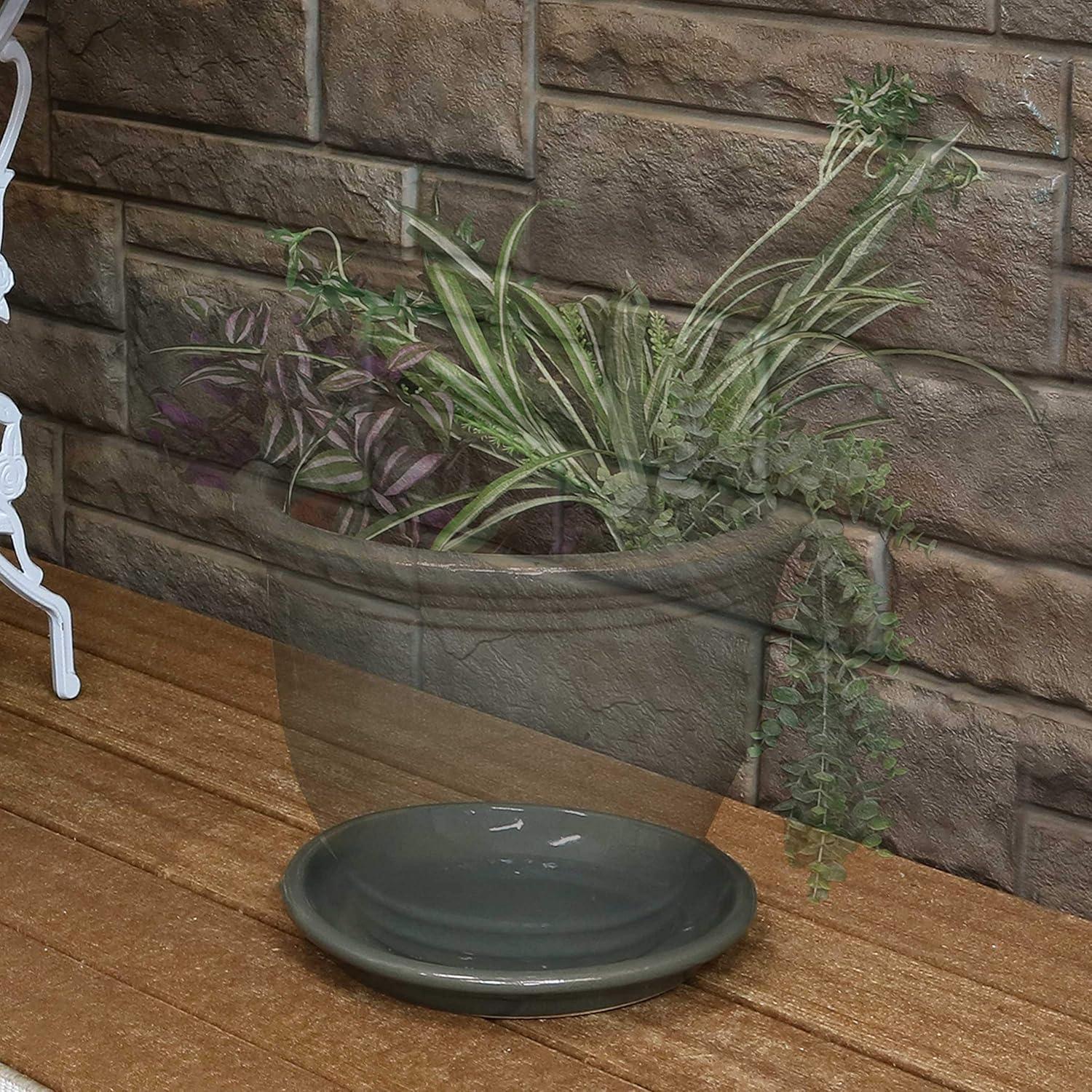 imageSunnydaze 12Inch Ceramic Plant Saucers Plant Drip Trays for Outdoor Planter Flower Pot Drainage Set of 2 Imperial BlueGray