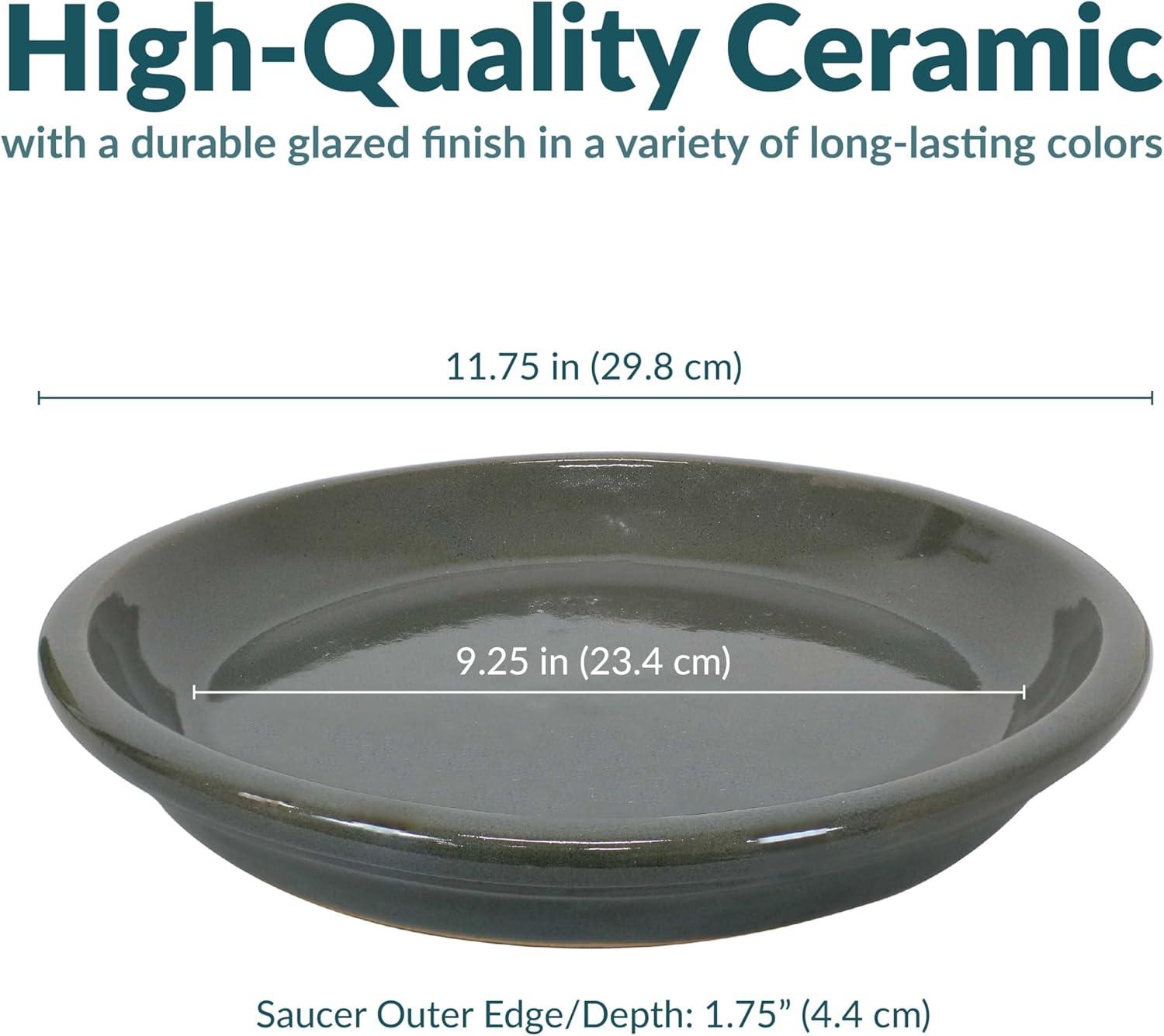 imageSunnydaze 12Inch Ceramic Plant Saucers Plant Drip Trays for Outdoor Planter Flower Pot Drainage Set of 2 Imperial BlueGray