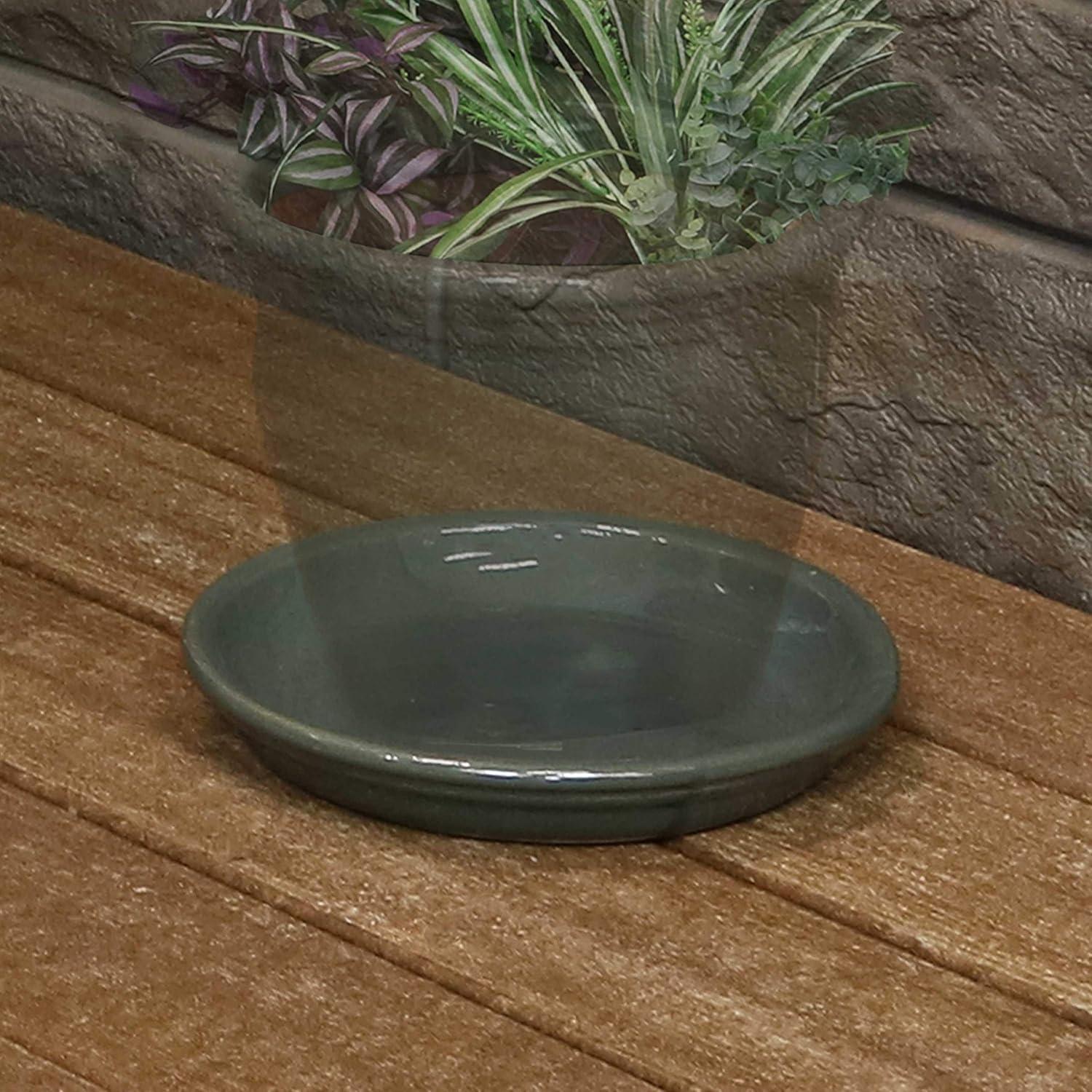imageSunnydaze 12Inch Ceramic Plant Saucers Plant Drip Trays for Outdoor Planter Flower Pot Drainage Set of 2 Imperial BlueGray