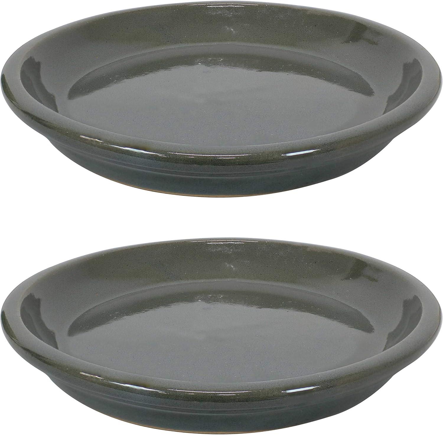 imageSunnydaze 12Inch Ceramic Plant Saucers Plant Drip Trays for Outdoor Planter Flower Pot Drainage Set of 2 Imperial BlueGray
