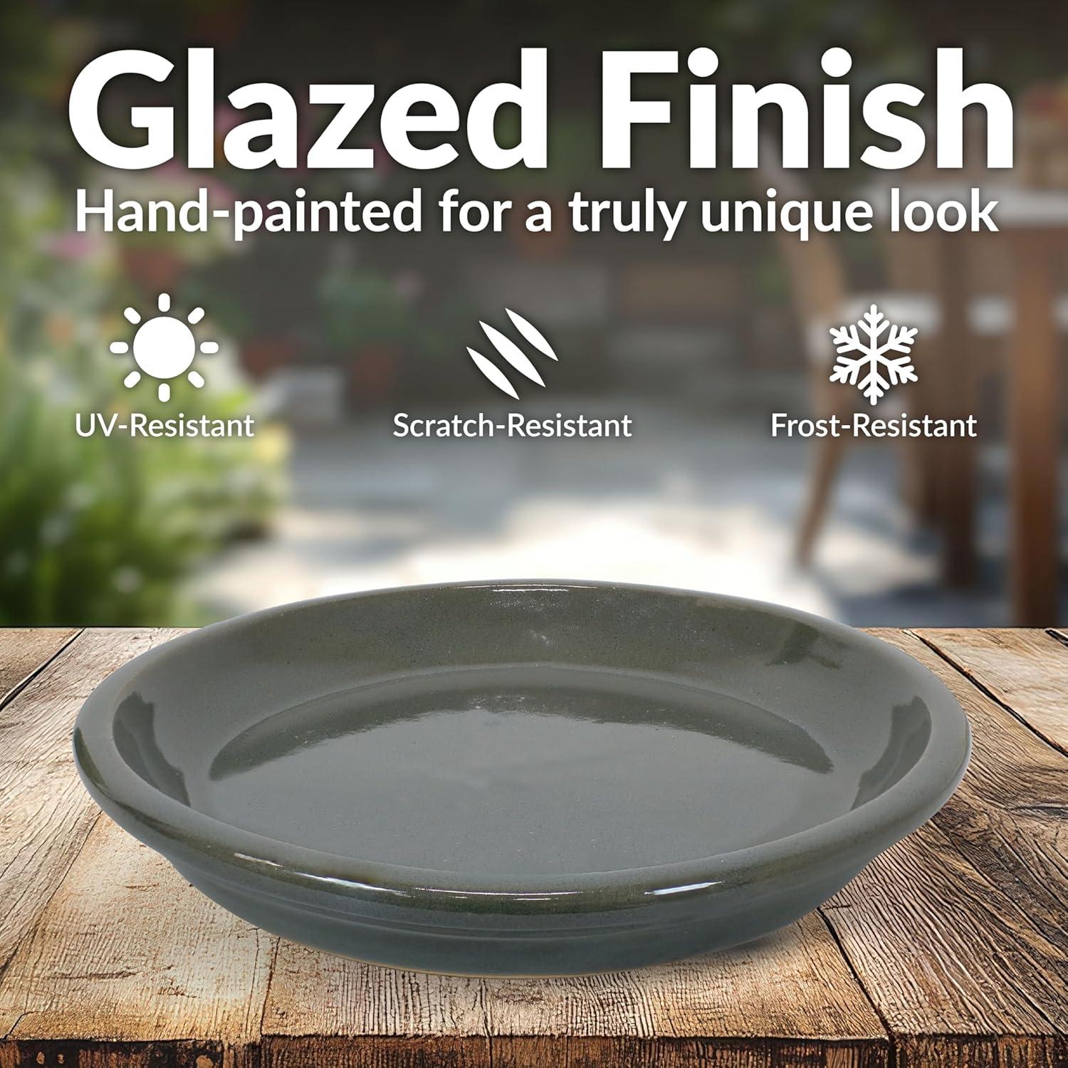 imageSunnydaze 12Inch Ceramic Plant Saucers Plant Drip Trays for Outdoor Planter Flower Pot Drainage Set of 2 Imperial BlueGray