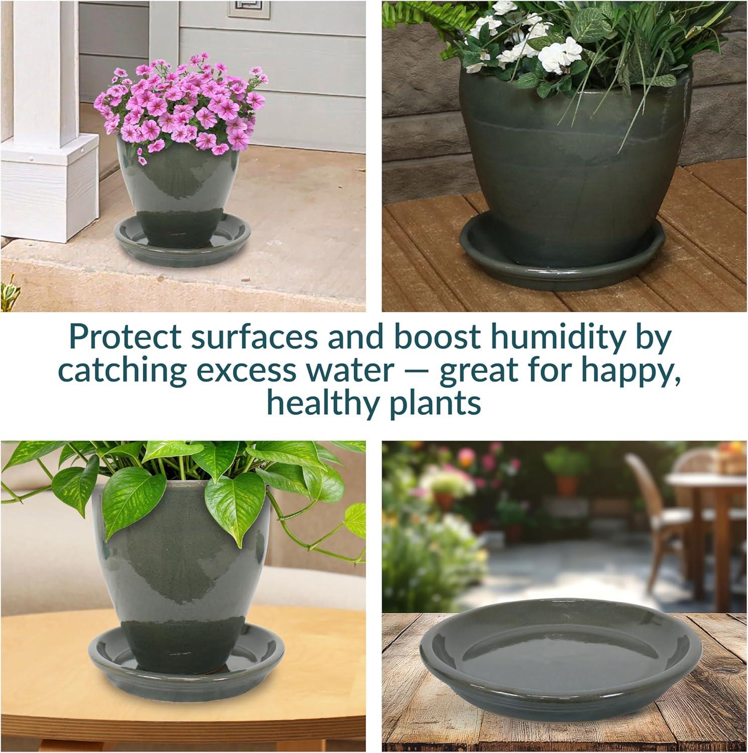 imageSunnydaze 12Inch Ceramic Plant Saucers Plant Drip Trays for Outdoor Planter Flower Pot Drainage Set of 2 Imperial BlueGray