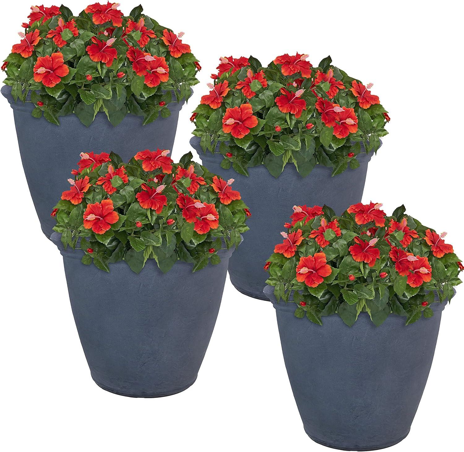 imageSunnydaze 24Inch Anjelica Large Plastic Pot for Plants DoubleWalled Outdoor Polyresin Round Planter Porch Pot with Drillable Drainage Holes Rust 4pkSlate