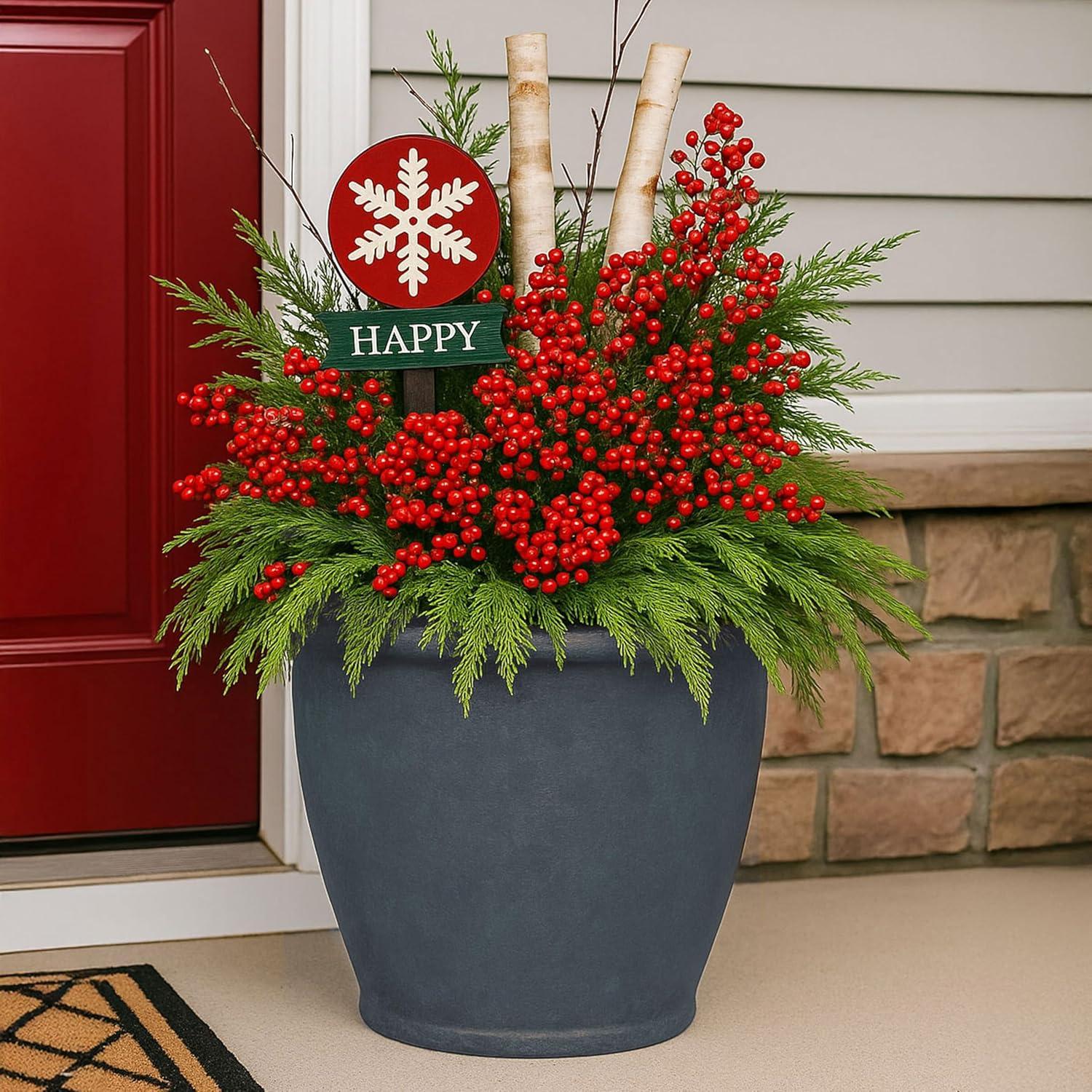 imageSunnydaze 24Inch Anjelica Large Plastic Pot for Plants DoubleWalled Outdoor Polyresin Round Planter Porch Pot with Drillable Drainage Holes Rust 4pkSlate