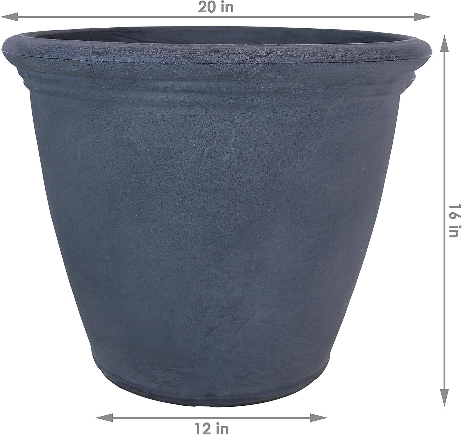 imageSunnydaze 24Inch Anjelica Large Plastic Pot for Plants DoubleWalled Outdoor Polyresin Round Planter Porch Pot with Drillable Drainage Holes Rust 4pkSlate
