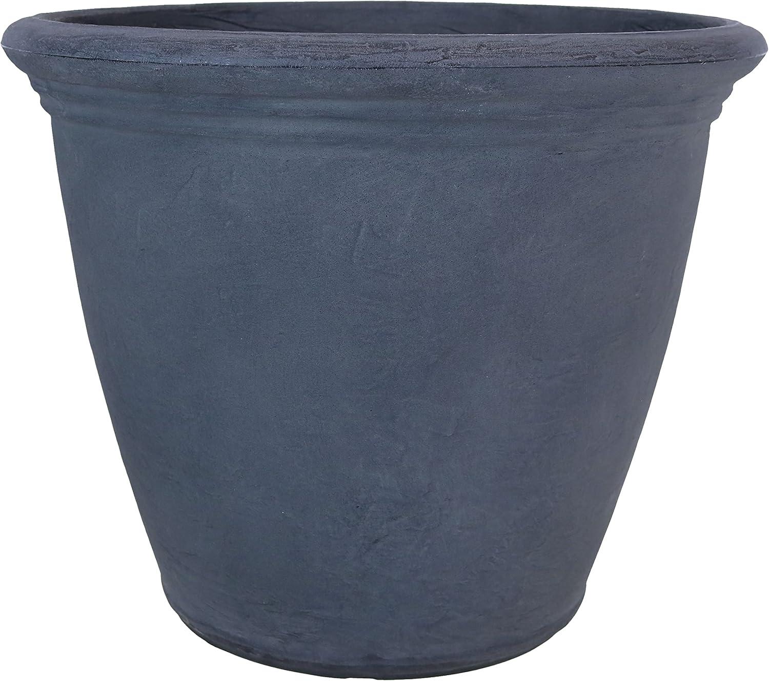 imageSunnydaze 24Inch Anjelica Large Plastic Pot for Plants DoubleWalled Outdoor Polyresin Round Planter Porch Pot with Drillable Drainage Holes Rust 4pkSlate