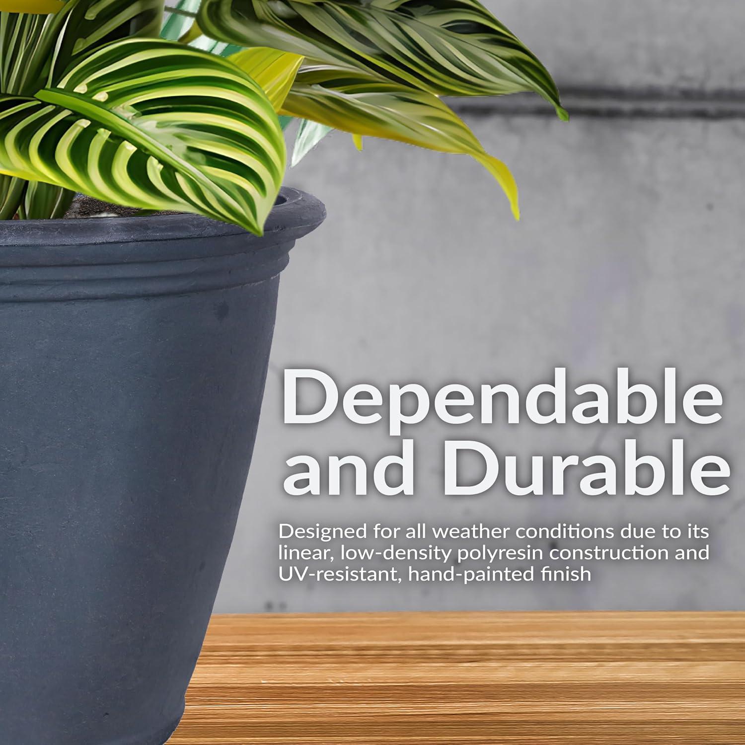 imageSunnydaze 24Inch Anjelica Large Plastic Pot for Plants DoubleWalled Outdoor Polyresin Round Planter Porch Pot with Drillable Drainage Holes Rust 4pkSlate