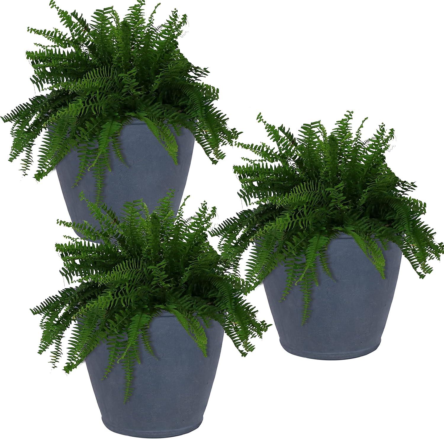 imageSunnydaze 24Inch Anjelica Large Plastic Pot for Plants DoubleWalled Outdoor Polyresin Round Planter Porch Pot with Drillable Drainage Holes Rust 4pkSlate