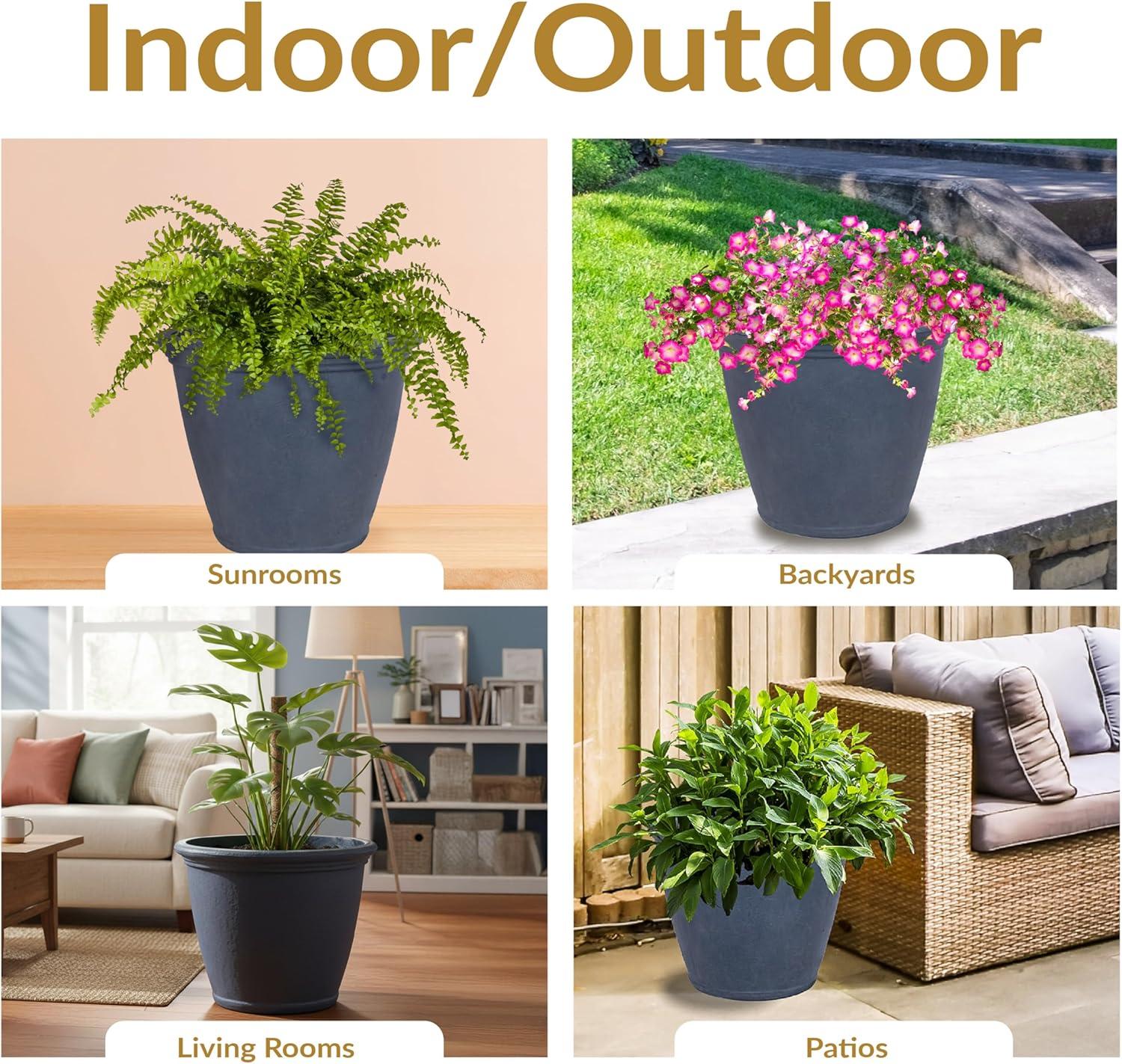 imageSunnydaze 24Inch Anjelica Large Plastic Pot for Plants DoubleWalled Outdoor Polyresin Round Planter Porch Pot with Drillable Drainage Holes Rust 4pkSlate