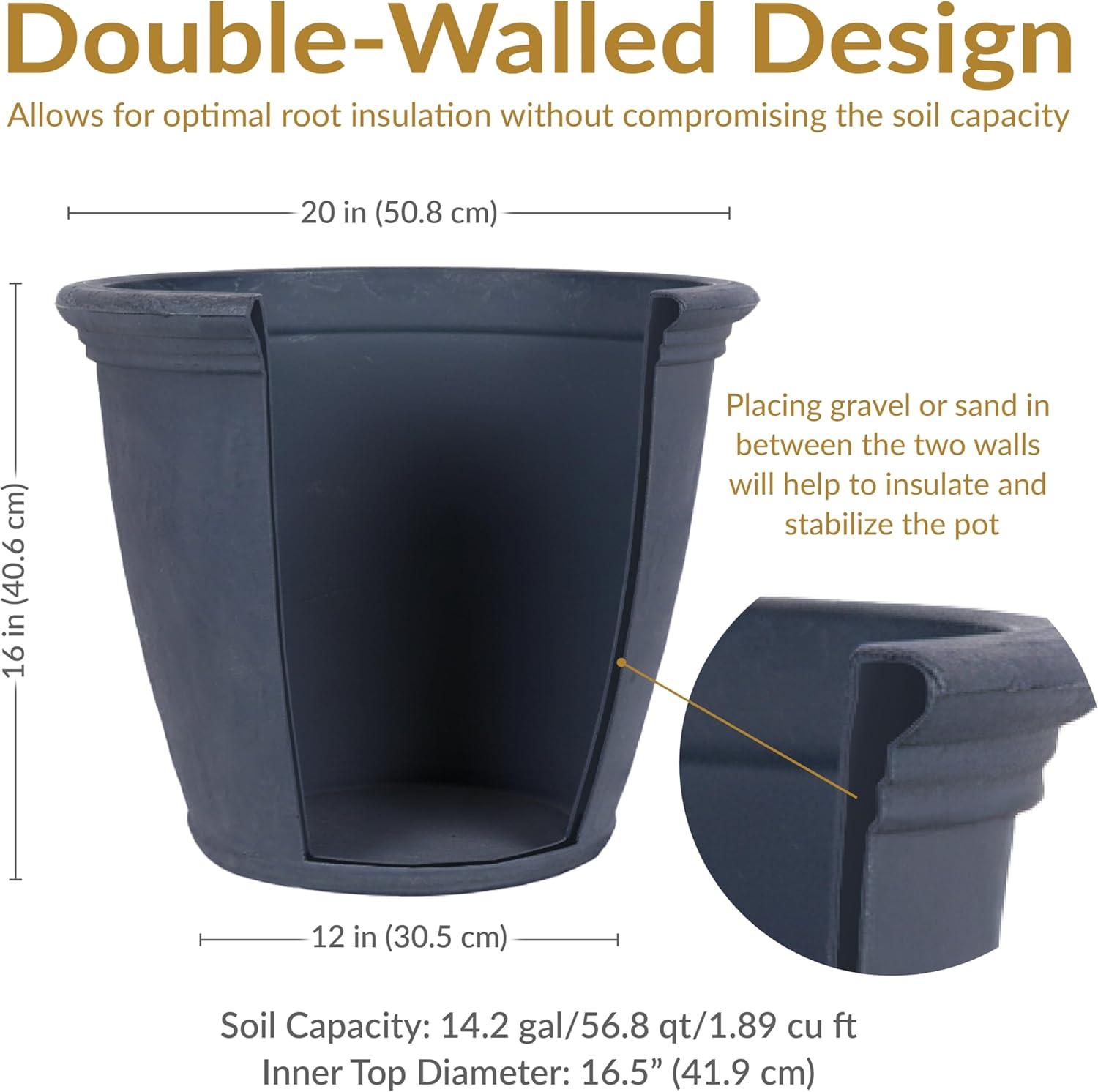 imageSunnydaze 24Inch Anjelica Large Plastic Pot for Plants DoubleWalled Outdoor Polyresin Round Planter Porch Pot with Drillable Drainage Holes Rust 4pkSlate