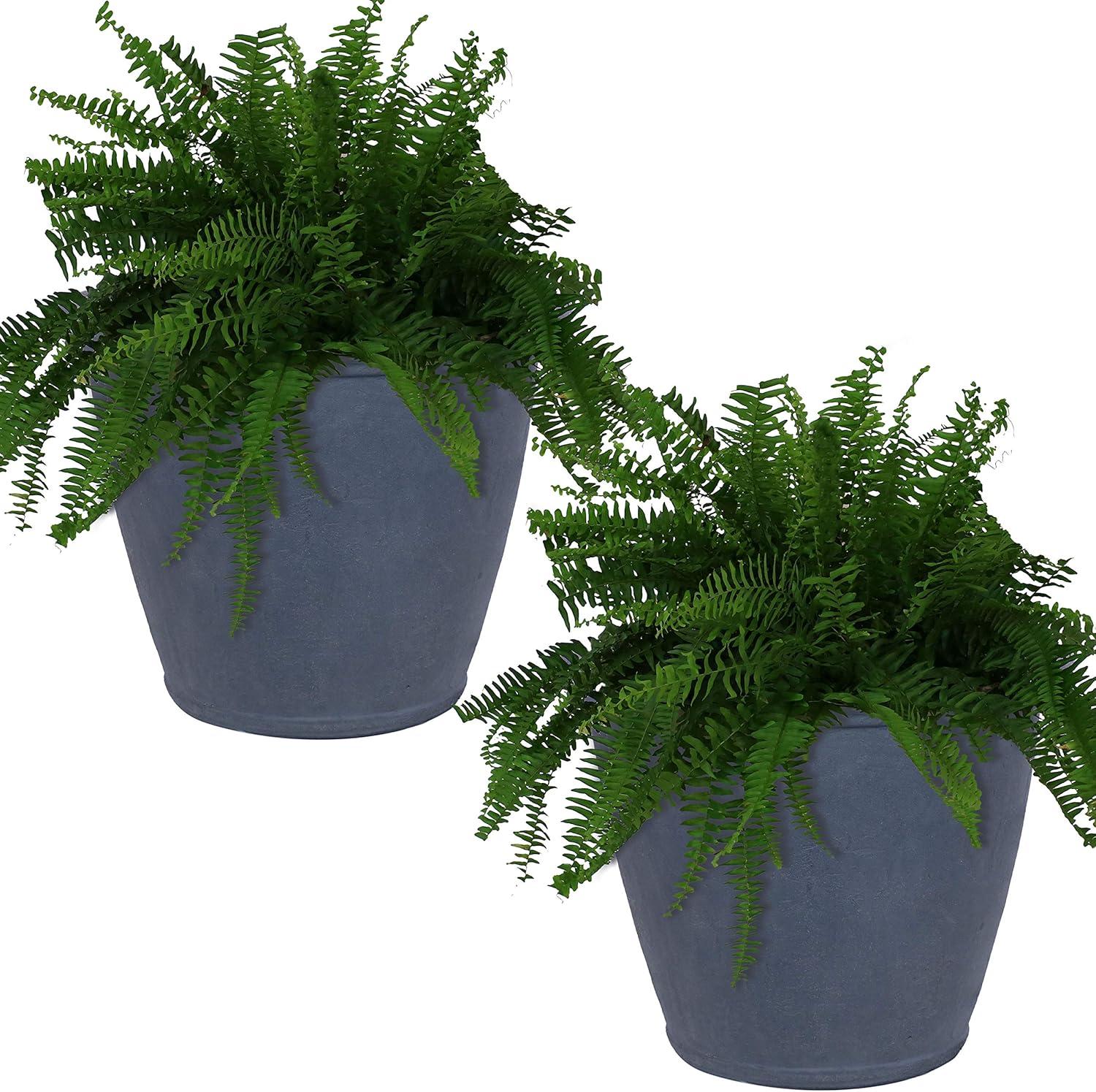 imageSunnydaze 24Inch Anjelica Large Plastic Pot for Plants DoubleWalled Outdoor Polyresin Round Planter Porch Pot with Drillable Drainage Holes Rust 4pkSlate