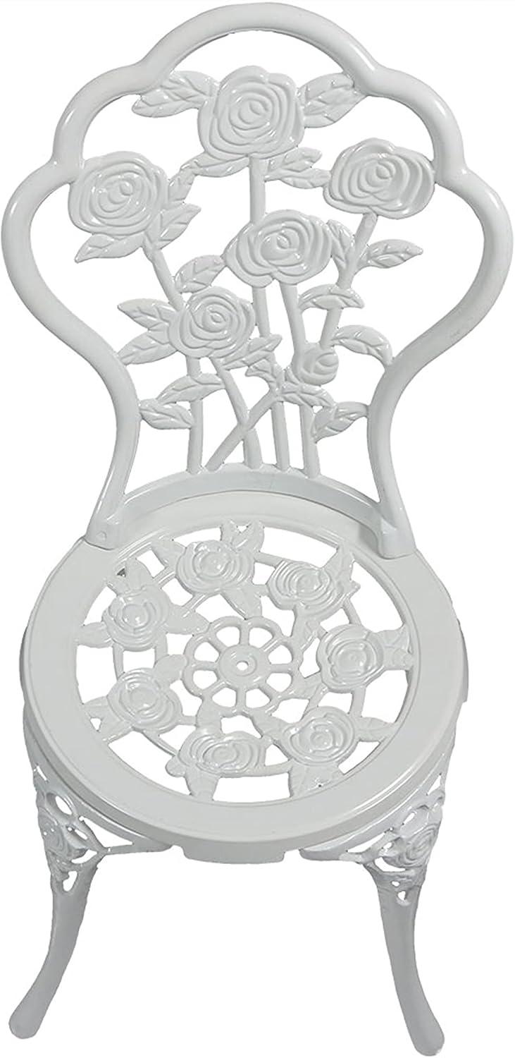 imageSunnydaze 3Piece Flower Designed Bistro Table Set with 2 Chairs Outdoor Cast Aluminum WhiteWhite Floral