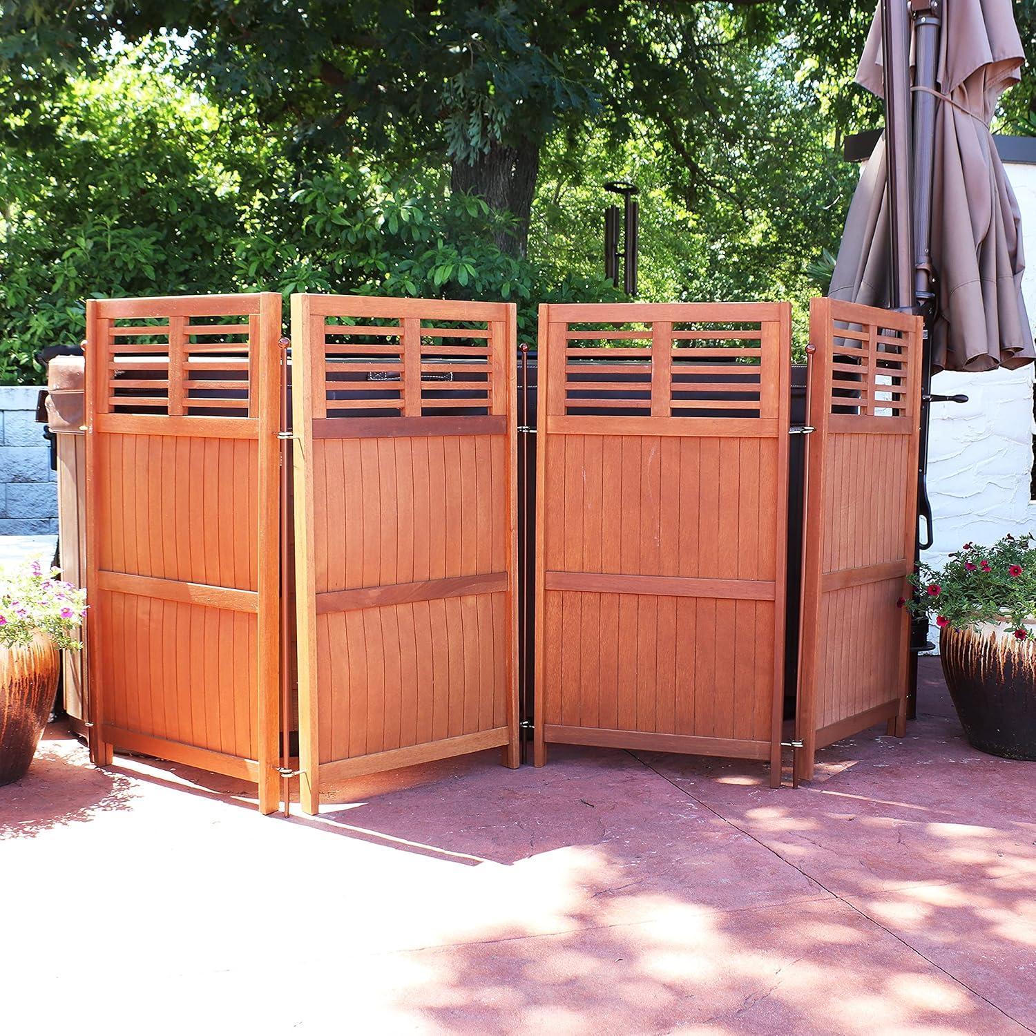 imageSunnydaze 44quot H Folding Outdoor Wood Privacy Screen Portable Outdoor Privacy Screen for The Patio or Deck