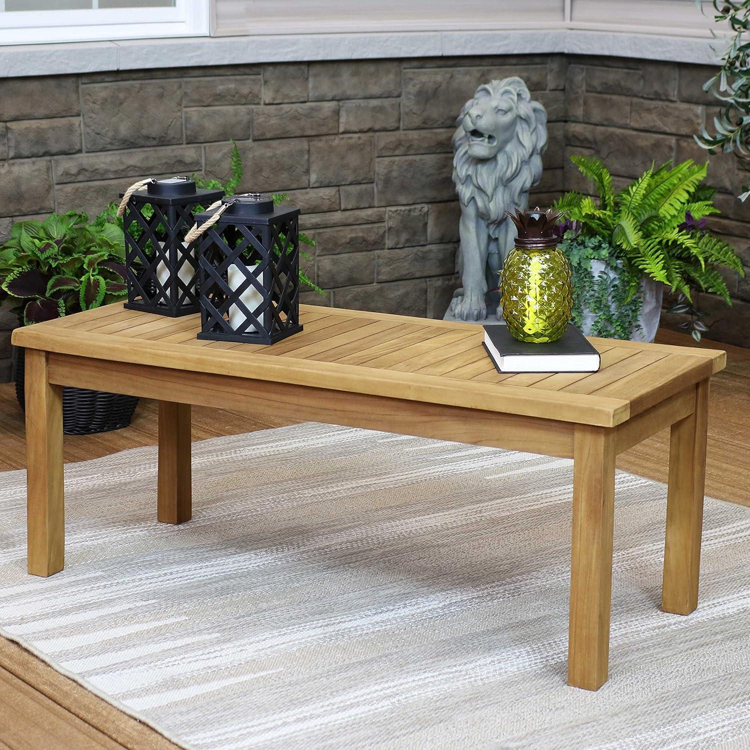 imageSunnydaze 45Inch Solid Teak Rectangular Outdoor Coffee Table Patio Coffee Table for Outside Light Brown Wood Stain Finish