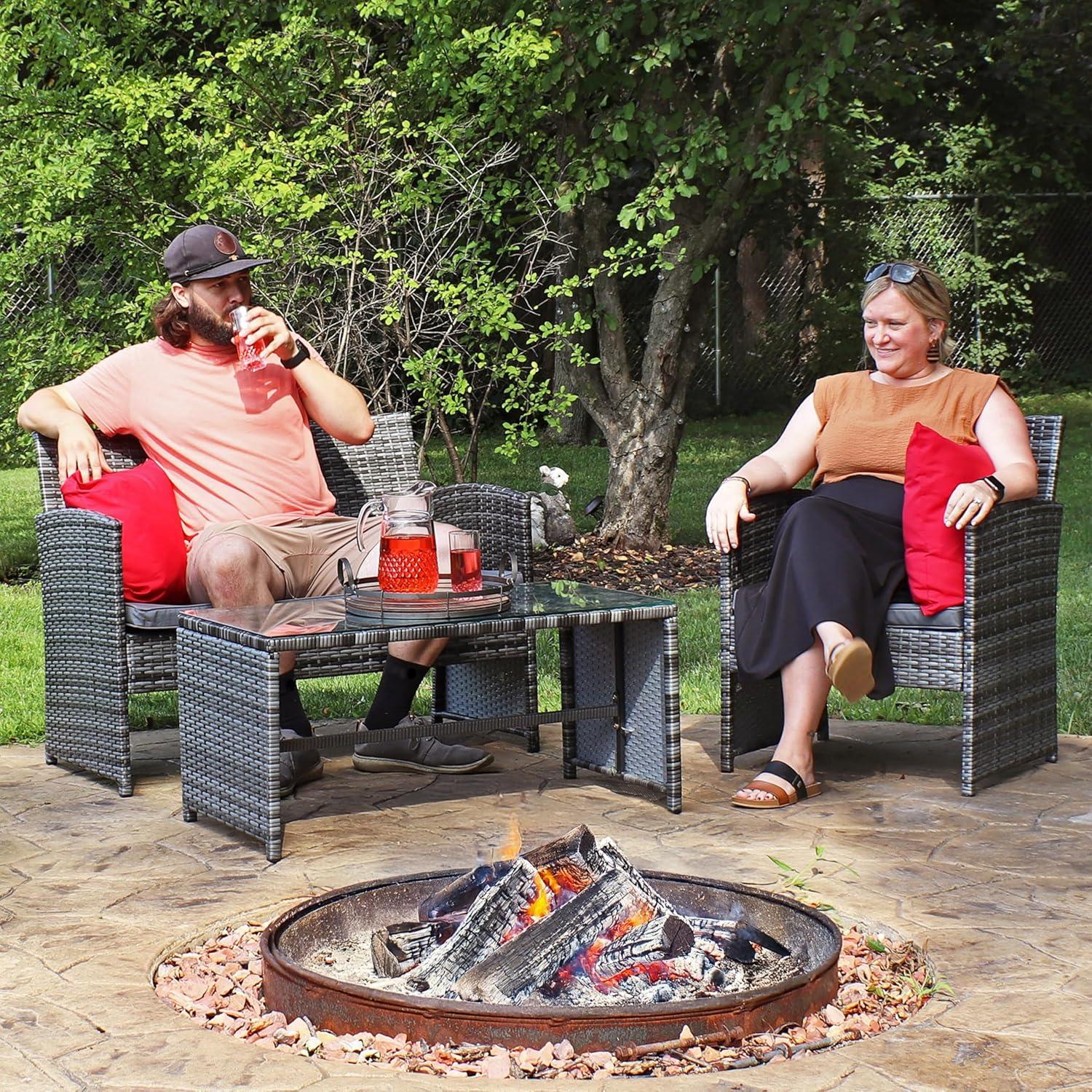 imageSunnydaze 4Piece Rattan Outdoor Furniture Set with Accent Pillows Outdoor Patio Set with Cushions for Deck or Porch GrayGray Rattan With Gray Cushions