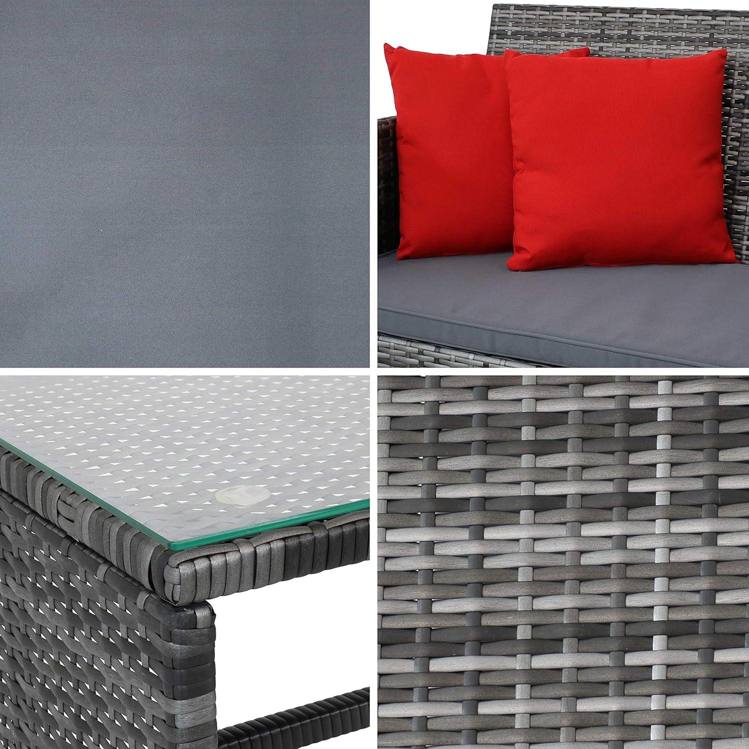 imageSunnydaze 4Piece Rattan Outdoor Furniture Set with Accent Pillows Outdoor Patio Set with Cushions for Deck or Porch GrayGray Rattan With Gray Cushions
