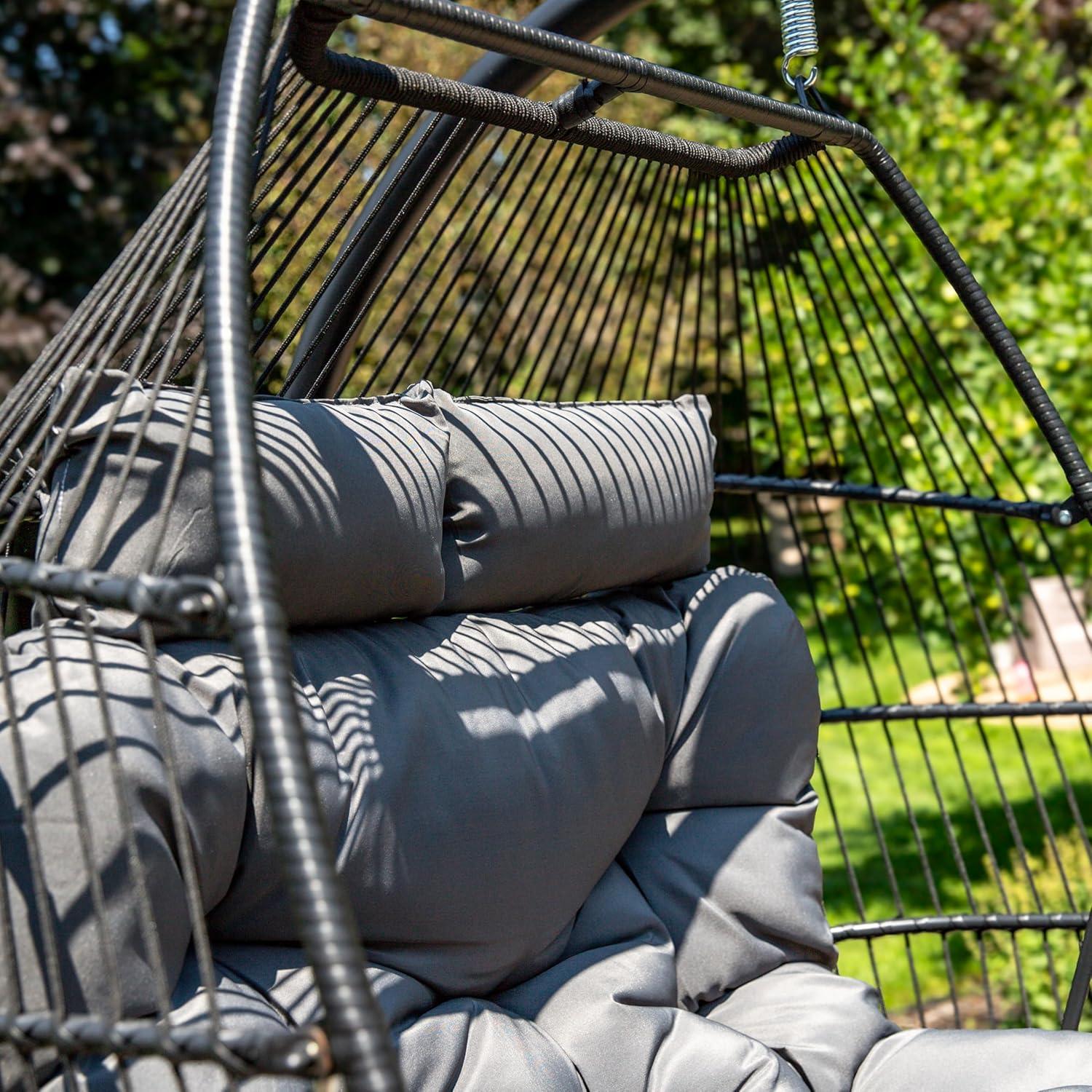 imageSunnydaze Andrei Double Hanging Egg Chair with Cushion 2Person Outdoor Egg Chair Includes Polyester Cushion Dark Gray