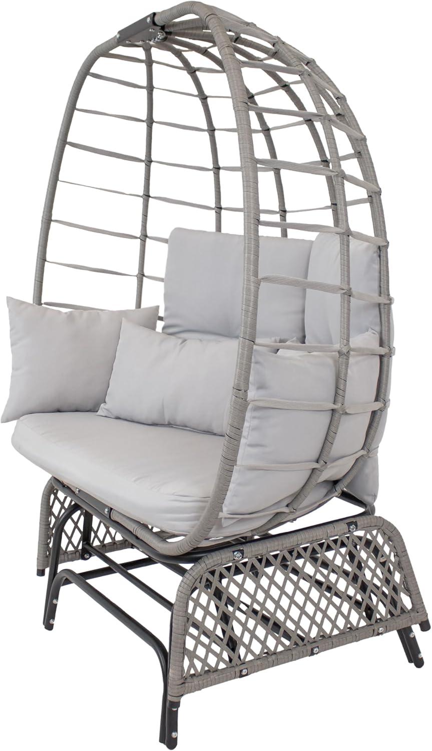 imageSunnydaze Double Outdoor Egg Chair with Legs 2Seat Glider Rocking Egg Chair with Cushions and Pillows Gray
