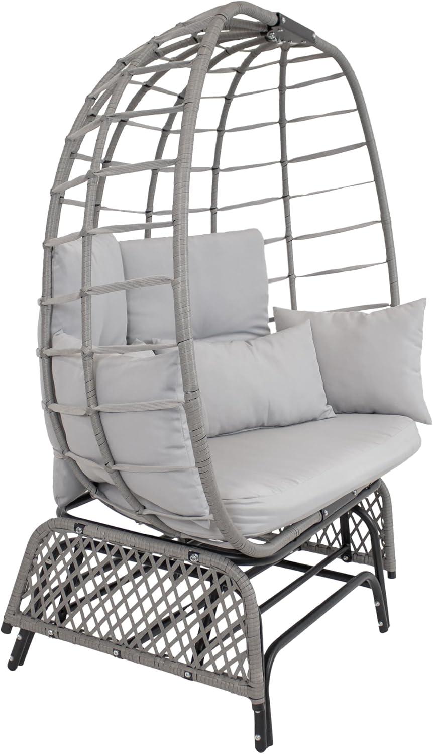imageSunnydaze Double Outdoor Egg Chair with Legs 2Seat Glider Rocking Egg Chair with Cushions and Pillows Gray