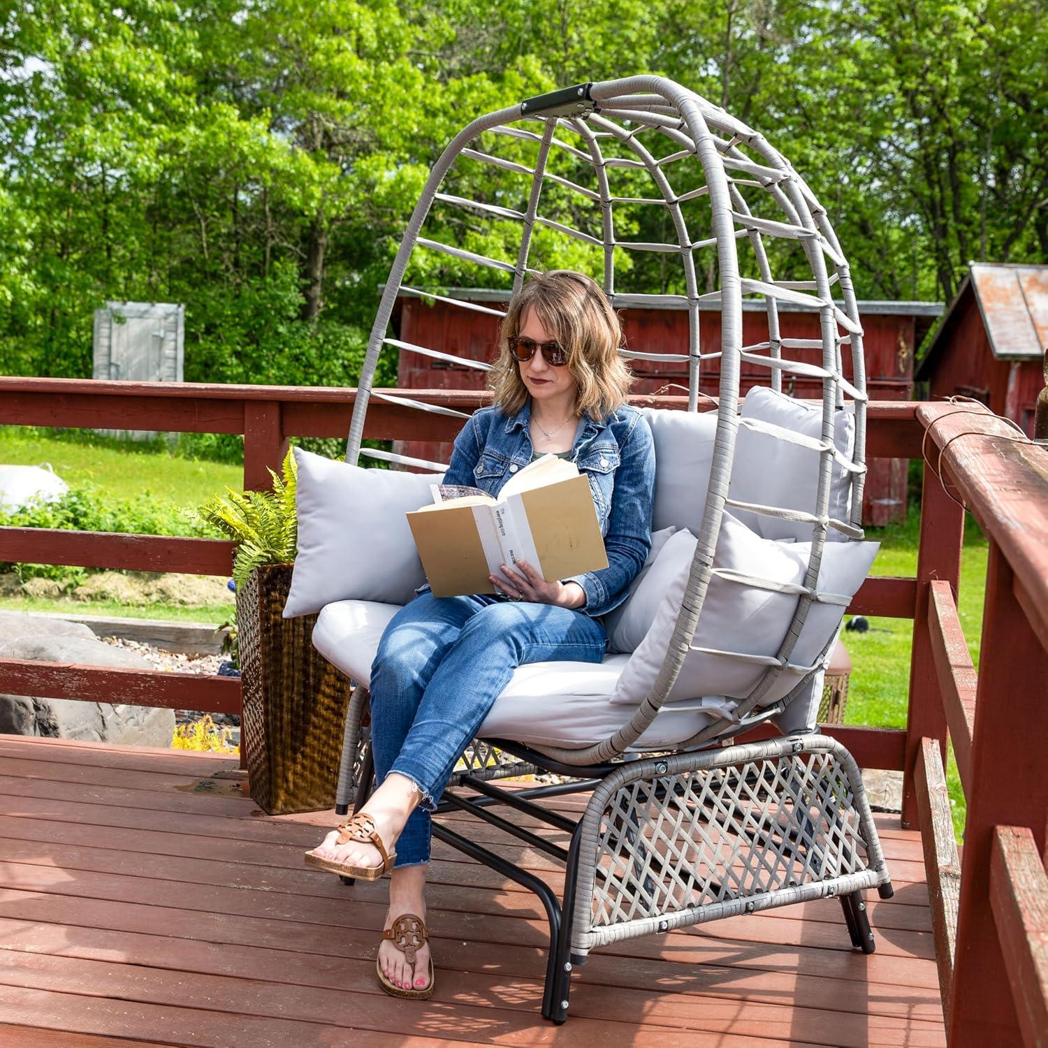 imageSunnydaze Double Outdoor Egg Chair with Legs 2Seat Glider Rocking Egg Chair with Cushions and Pillows Gray