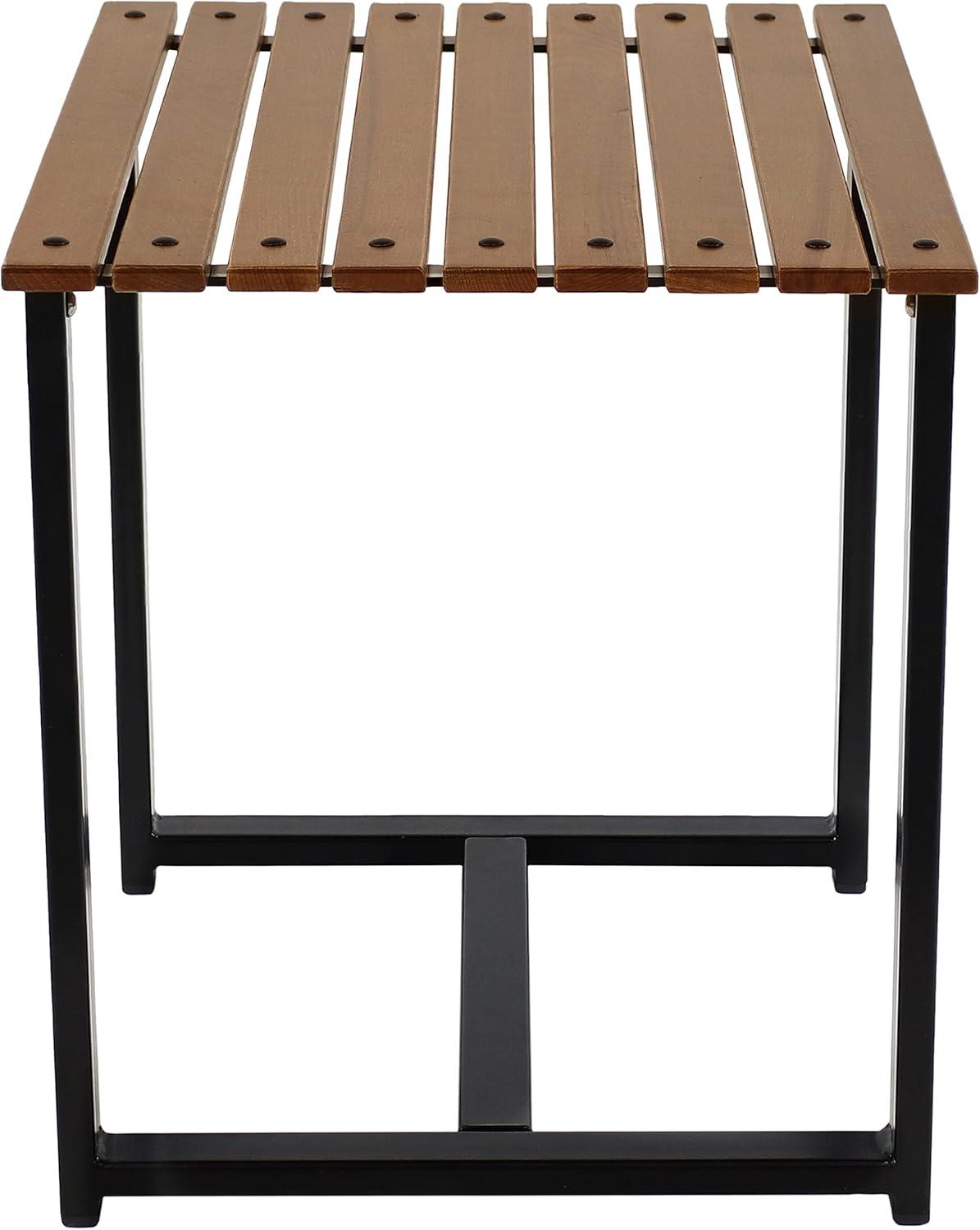 imageSunnydaze European Chestnut Wooden Adirondack Side Table Square Outdoor End Table for Patio with Steel Frame 20Inch Brown