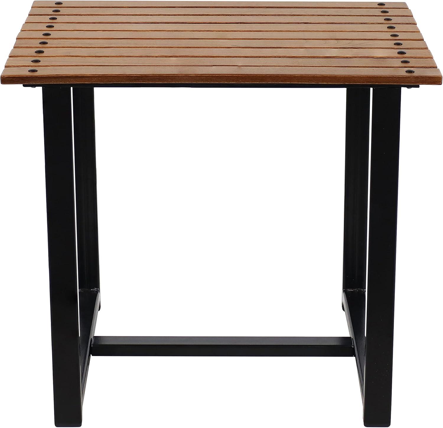 imageSunnydaze European Chestnut Wooden Adirondack Side Table Square Outdoor End Table for Patio with Steel Frame 20Inch Brown