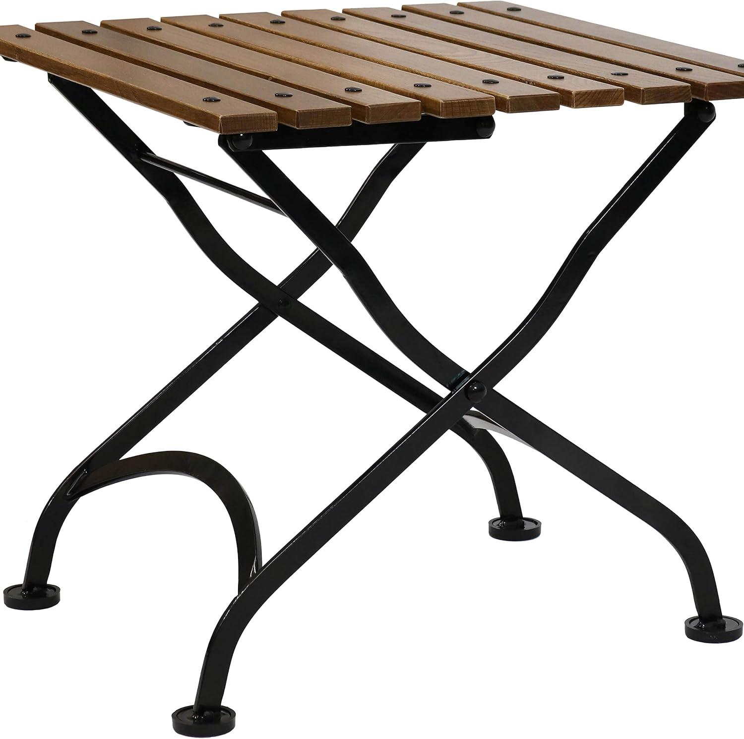 imageSunnydaze European Chestnut Wooden Folding Outdoor Adirondack End Table Square Side Table for Patio with Steel Frame BrownBrown