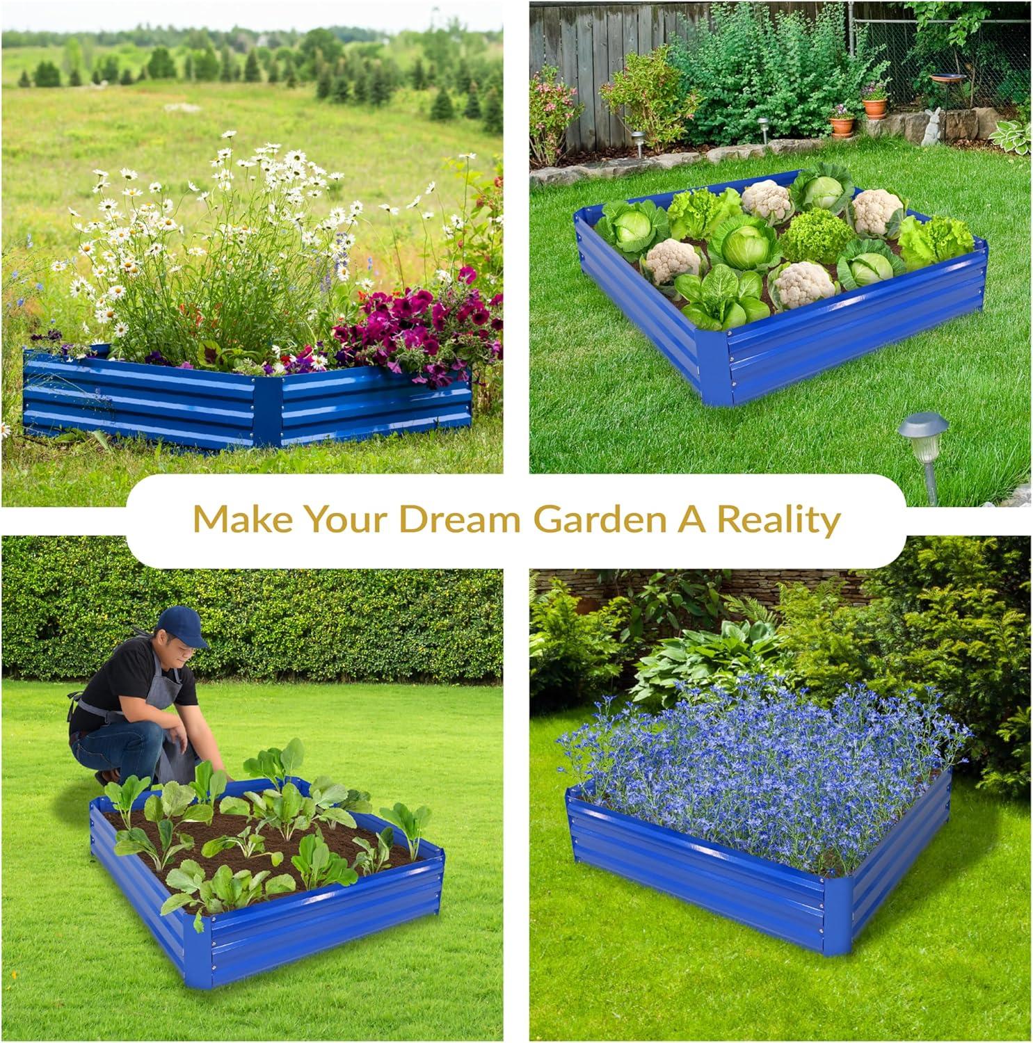 imageSunnydaze Galvanized Raised Garden Bed Metal Raised Bed for Gardening Outdoor Planter Box for Flowers Plants and Vegetables Blue 12 H Square