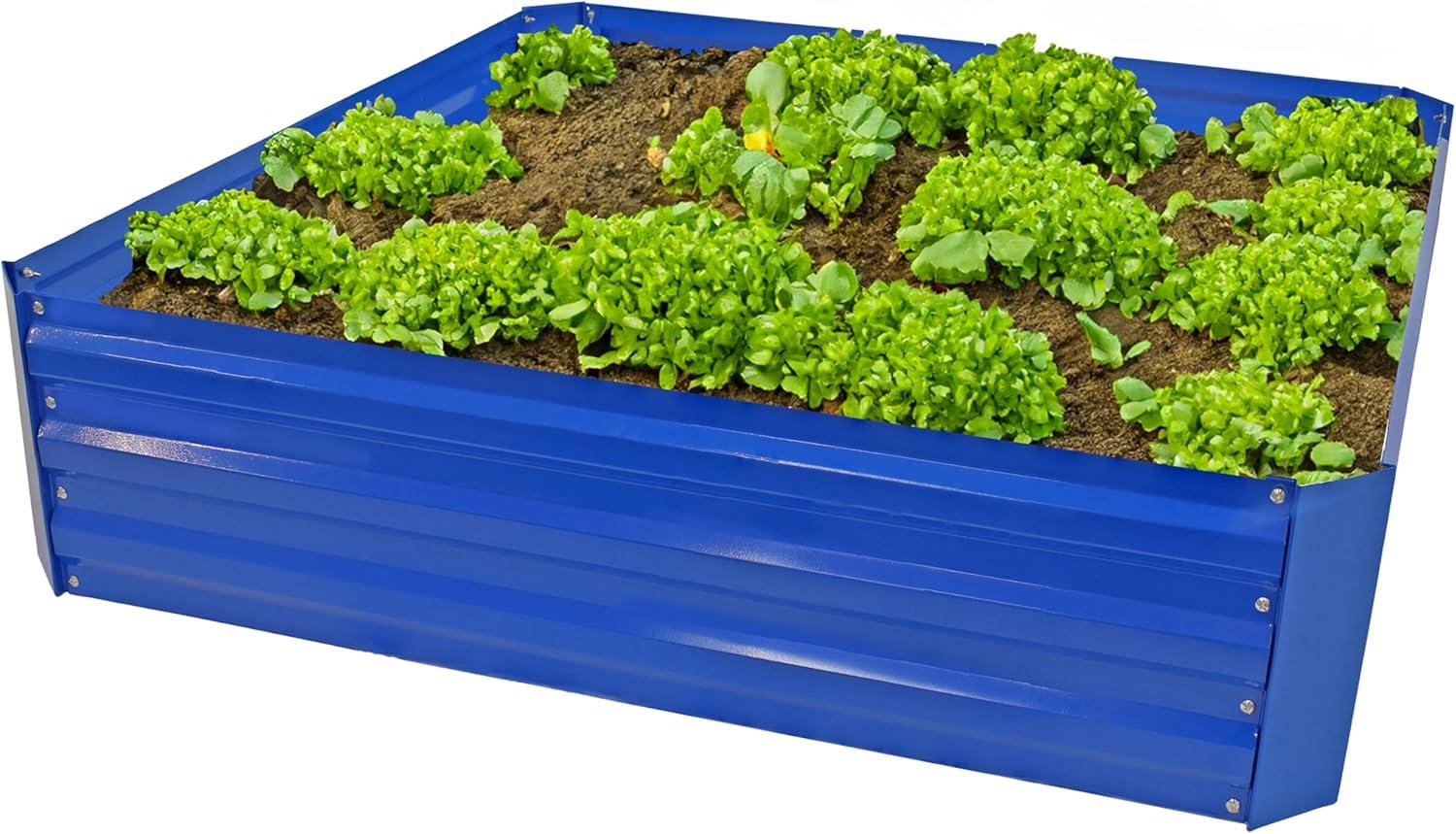 imageSunnydaze Galvanized Raised Garden Bed Metal Raised Bed for Gardening Outdoor Planter Box for Flowers Plants and Vegetables Blue 12 H Square