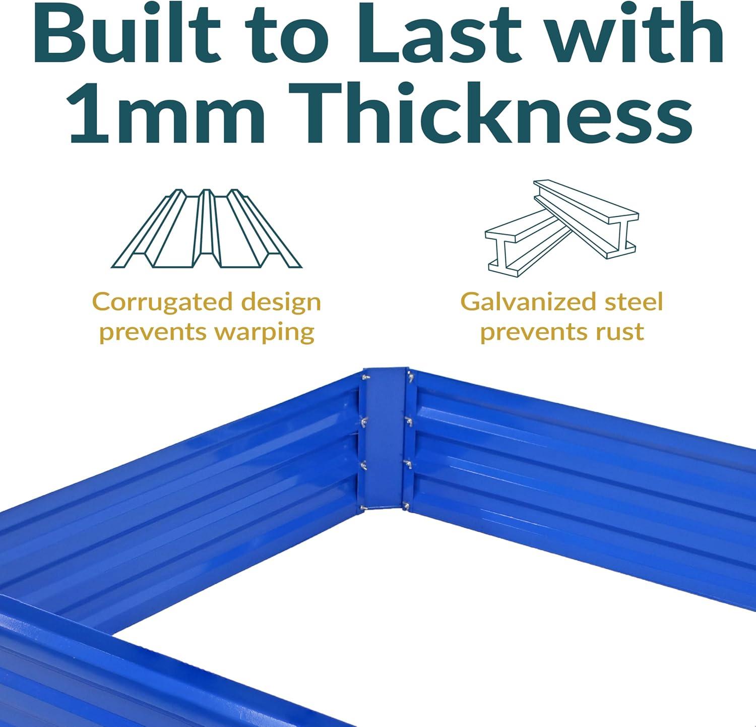 imageSunnydaze Galvanized Raised Garden Bed Metal Raised Bed for Gardening Outdoor Planter Box for Flowers Plants and Vegetables Blue 12 H Square