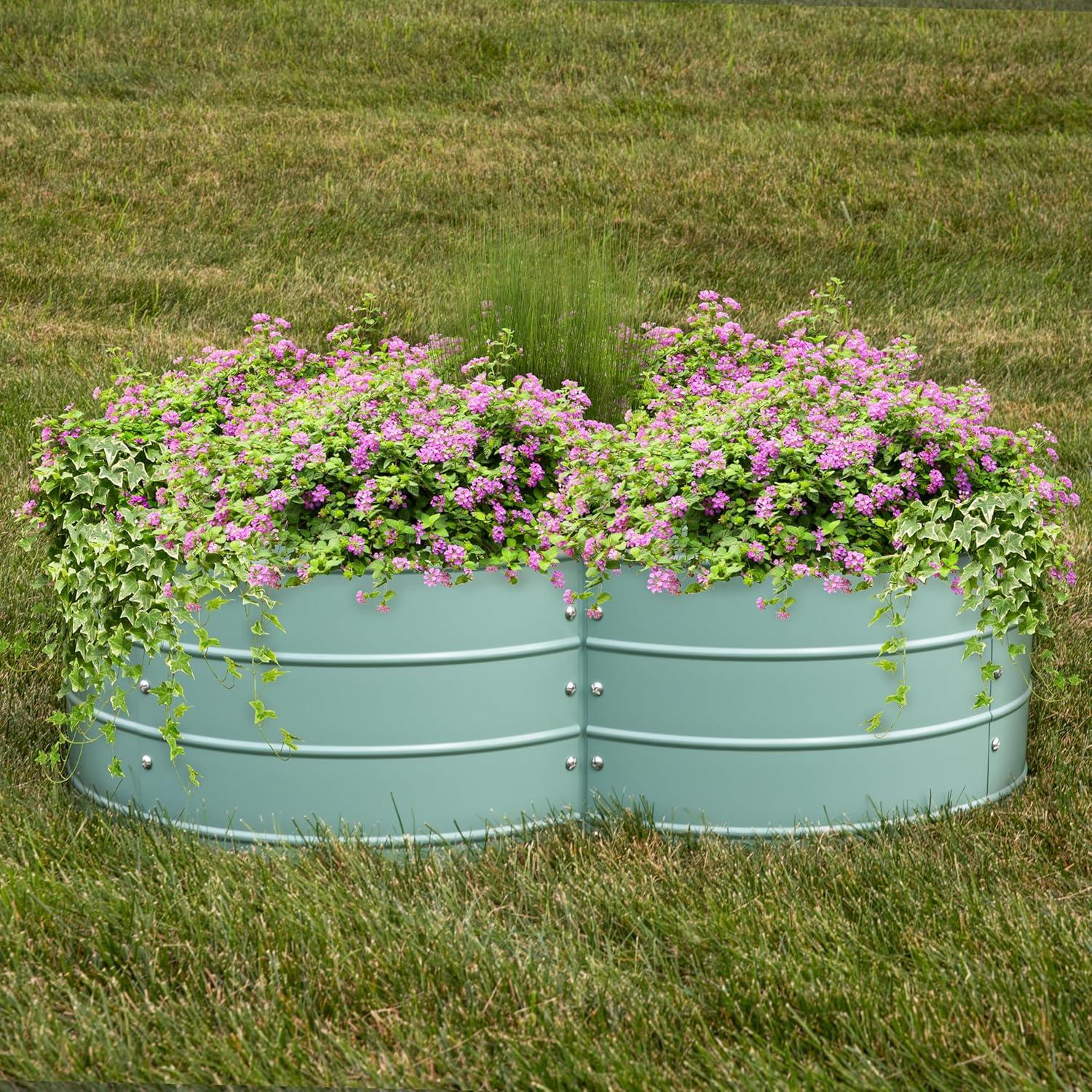 imageSunnydaze Galvanized Raised Garden Bed Metal Raised Bed for Gardening Outdoor Planter Box for Flowers Plants and Vegetables Green 12 H Clover