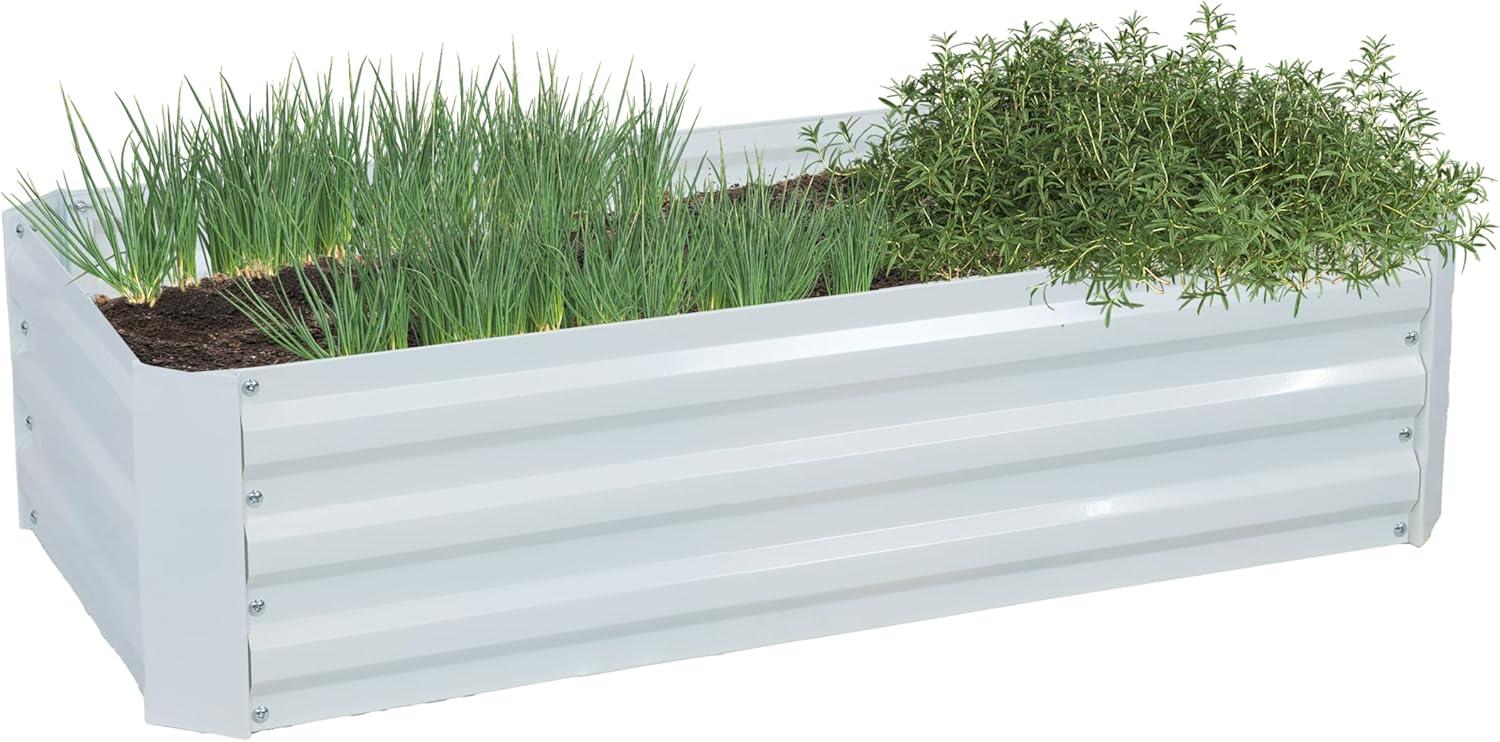 imageSunnydaze Galvanized Raised Garden Bed Metal Raised Bed for Gardening Outdoor Planter Box for Flowers Plants and Vegetables Ivory White 48quot W x 24quot D x 12quot H Rectangle