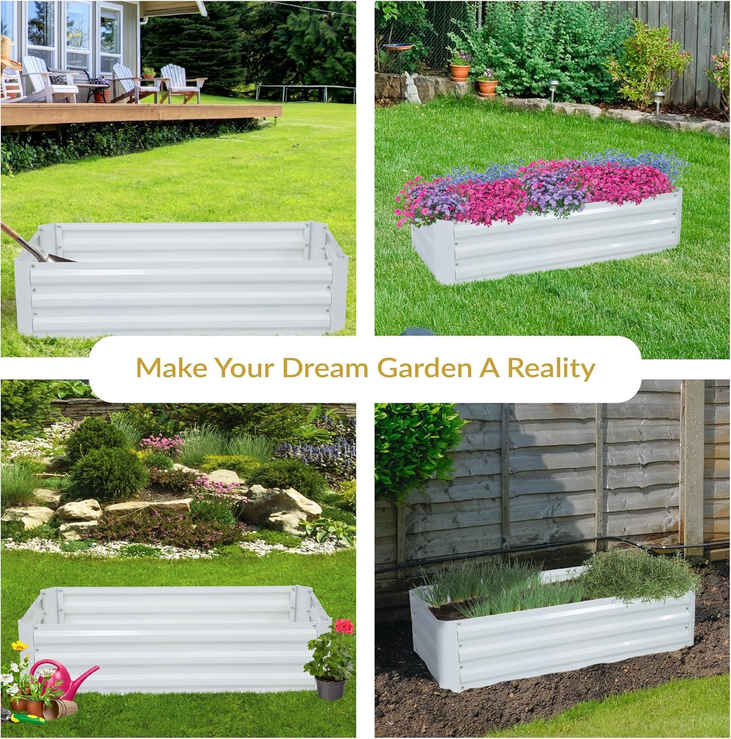 imageSunnydaze Galvanized Raised Garden Bed Metal Raised Bed for Gardening Outdoor Planter Box for Flowers Plants and Vegetables Ivory White 48quot W x 24quot D x 12quot H Rectangle