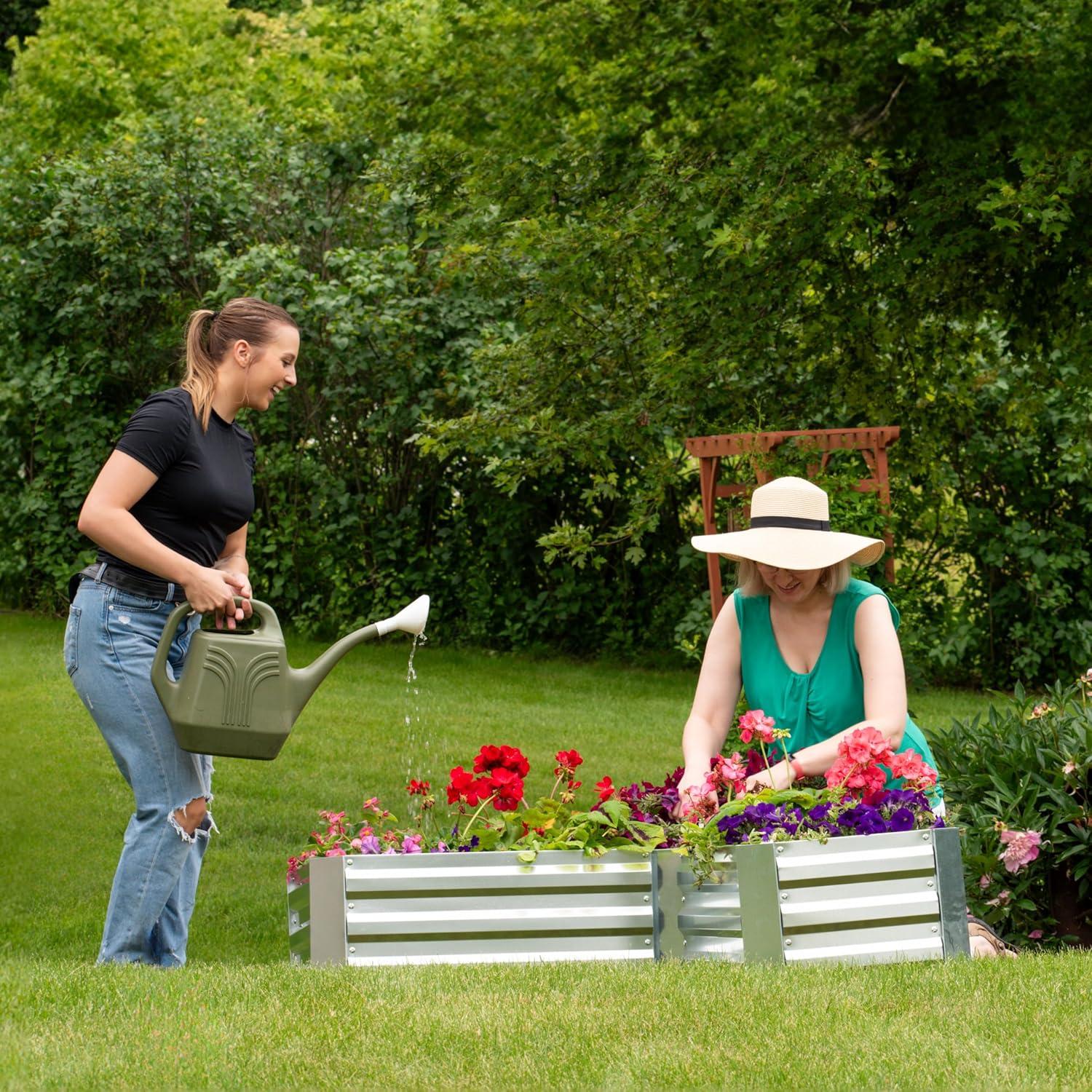 imageSunnydaze Galvanized Raised Garden Bed Metal Raised Bed for Gardening Outdoor Planter Box for Flowers Plants and Vegetables Silver 12 H LShaped